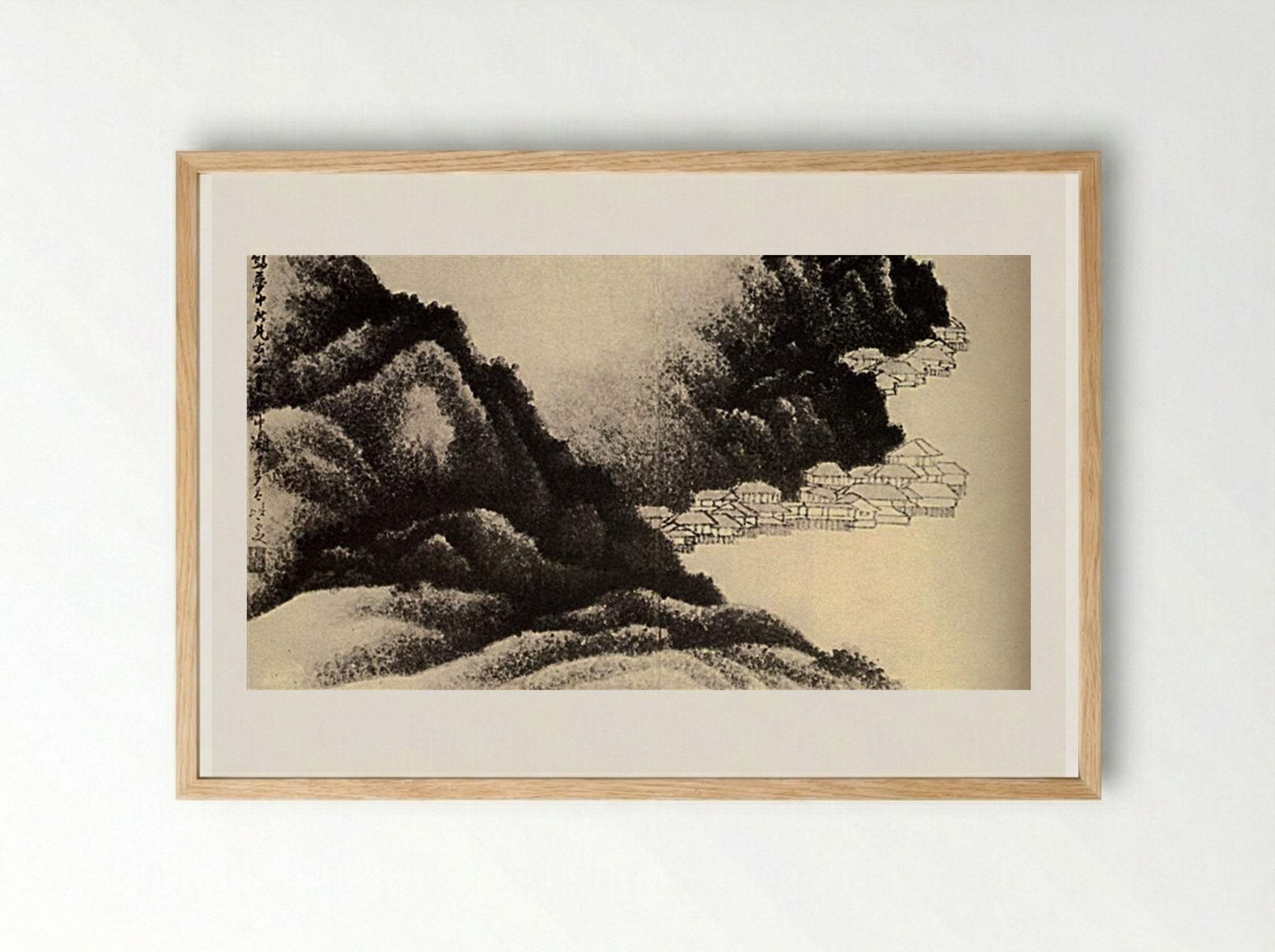 Village on the Water - Shitao - Framed Print Wood