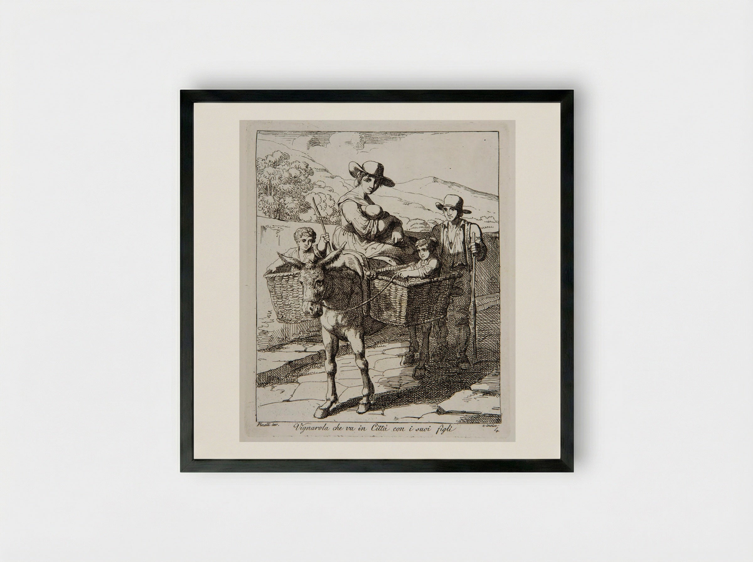 Vine-dresser Going to Town with the Children - Bartolomeo Pinelli - Framed Print Black