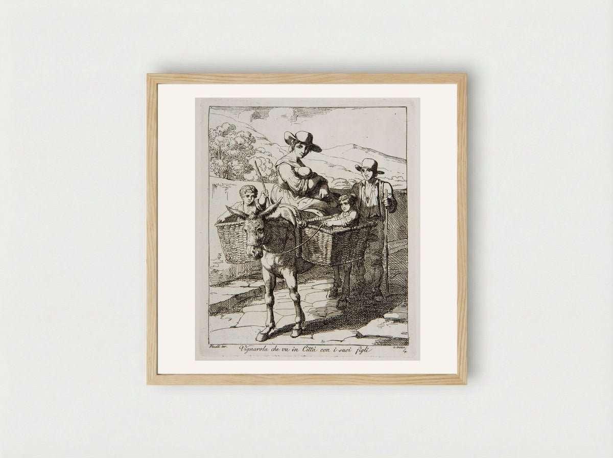 Vine-dresser Going to Town with the Children - Bartolomeo Pinelli - Framed Print Wood