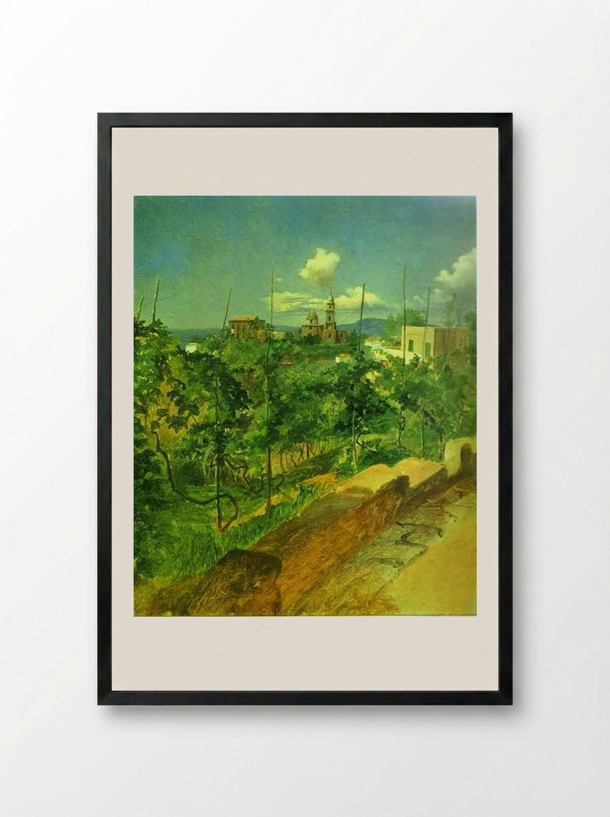 Vineyard at Vico - Nikolai Ge - Framed Print Black