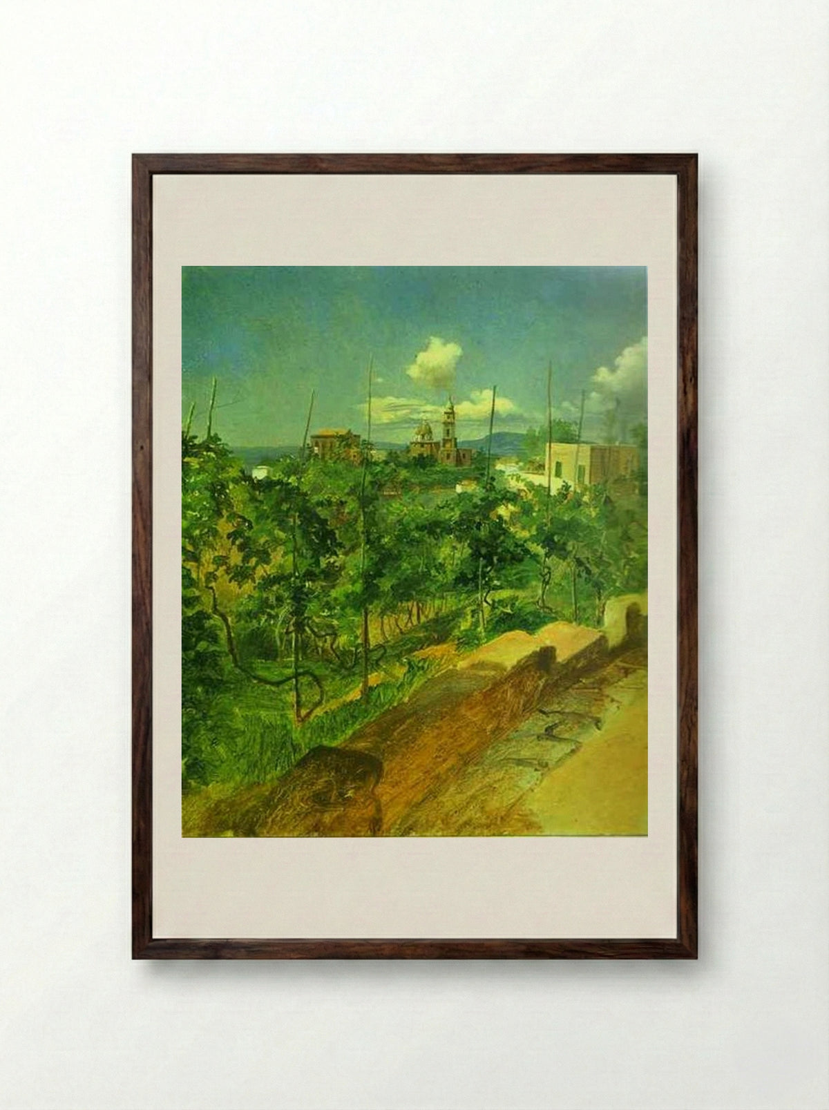 Vineyard at Vico - Nikolai Ge - Framed Print Dark Wood