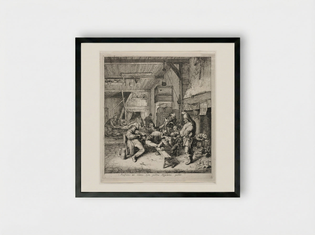 Violin Player Seated in the Inn - Cornelis Dusart - Framed Print Black