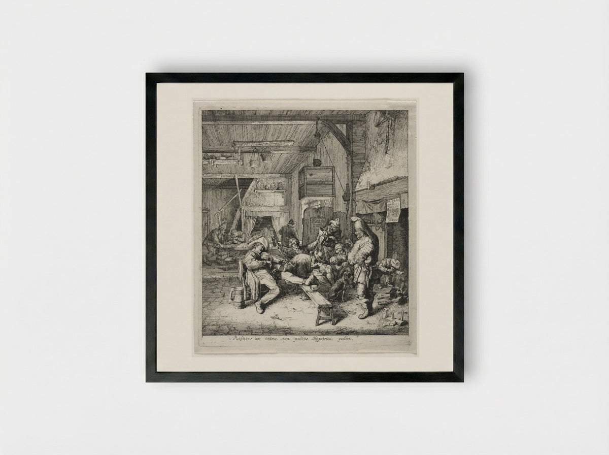 Violin Player Seated in the Inn - Cornelis Dusart - Framed Print Black