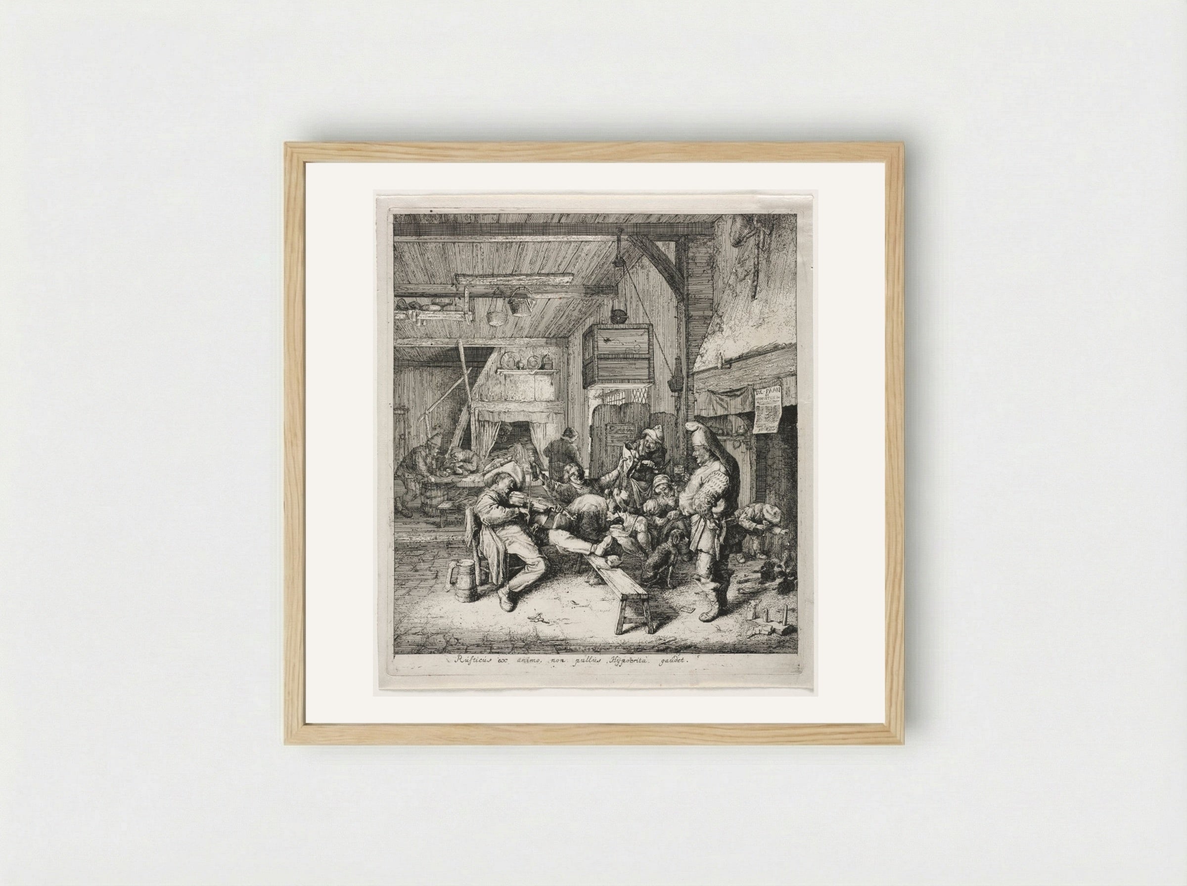 Violin Player Seated in the Inn - Cornelis Dusart - Framed Print Wood