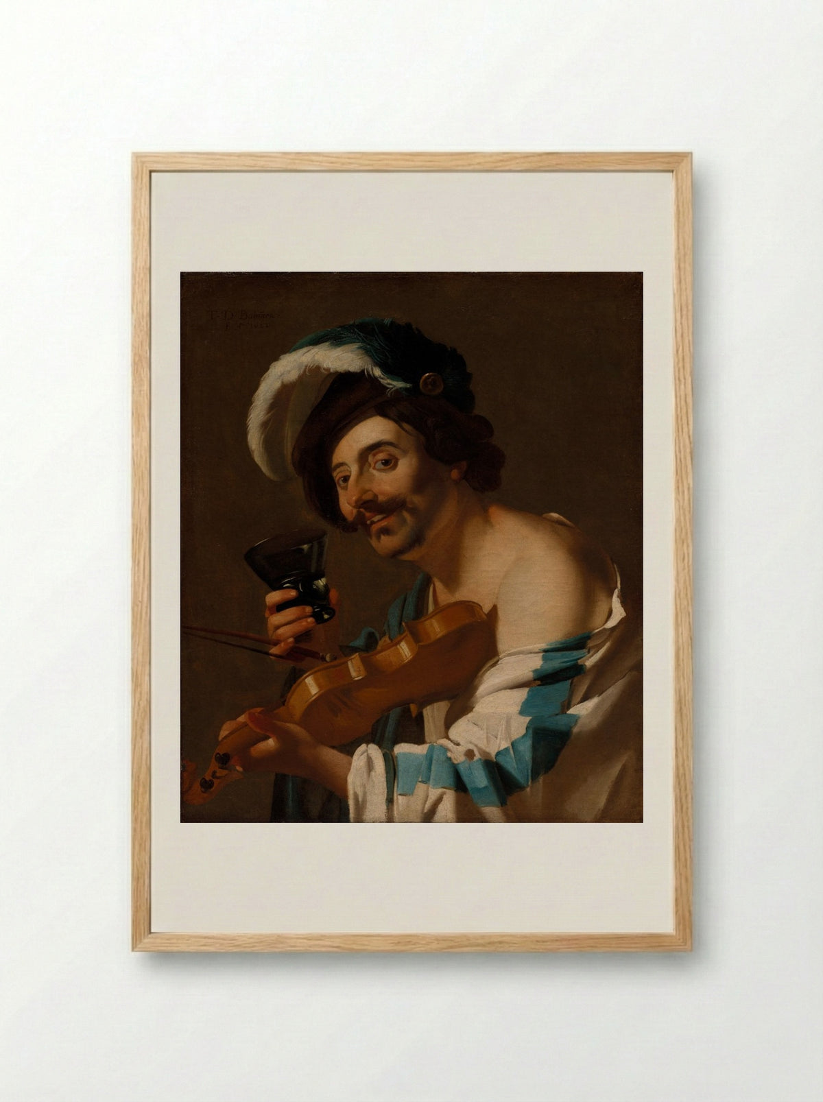 Violin Player with a Wine Glass - Dirck van Baburen - Framed Print Wood
