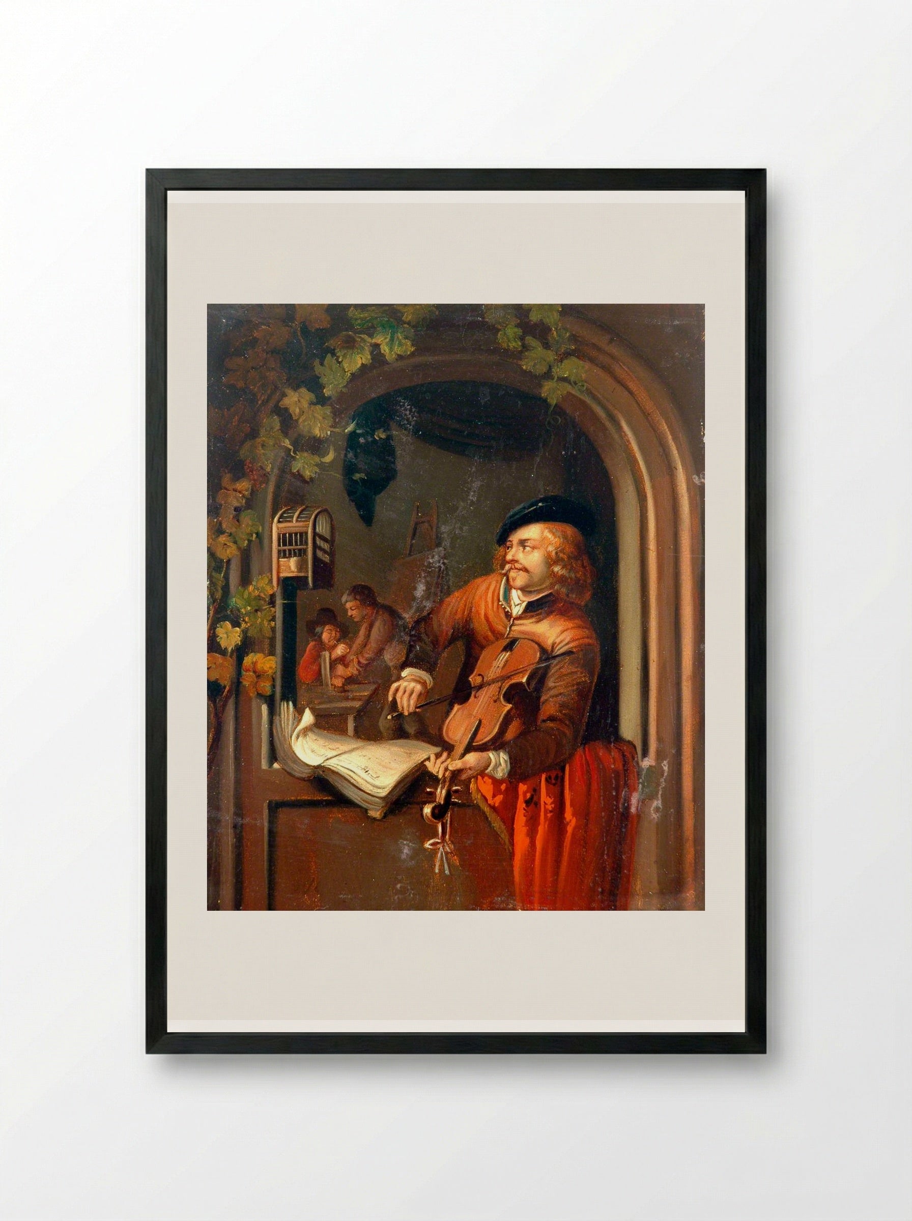 Violin Player - Gerrit Dou - Framed Print Black
