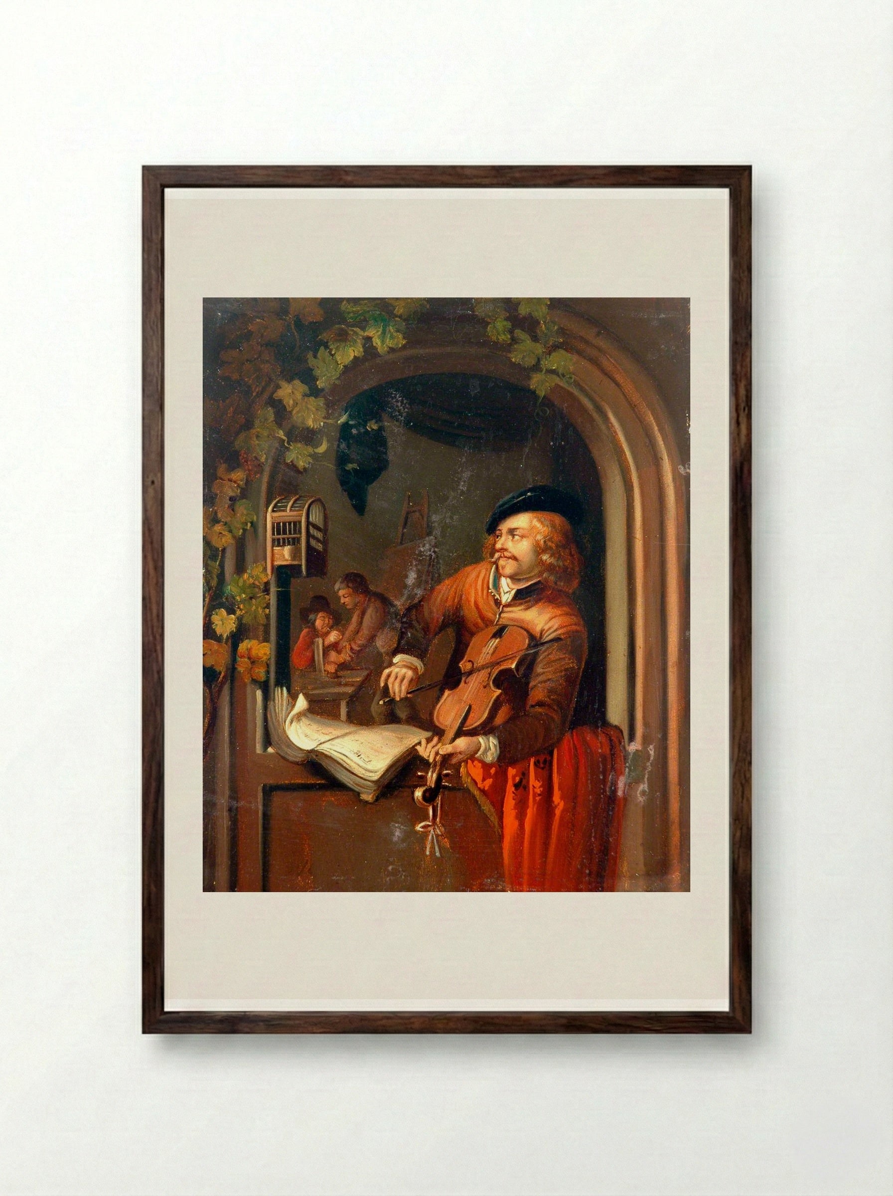 Violin Player - Gerrit Dou - Framed Print Dark Wood