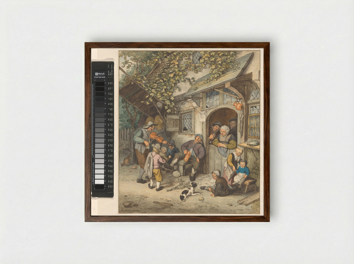Vioolspeler voor een herberg - Cornelis Ploos van Amstel - Framed Print Dark Wood