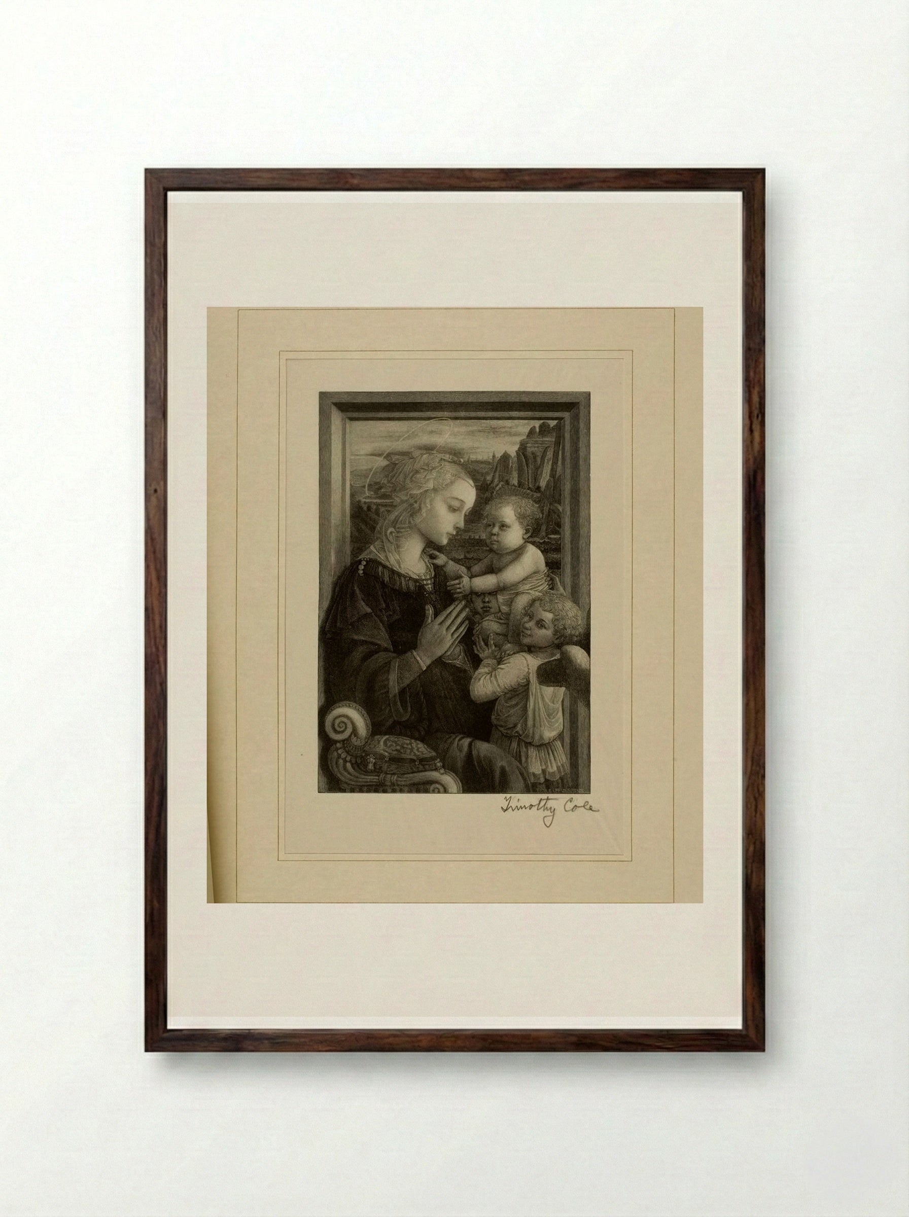 Virgin Adoring the Infant Christ - Timothy Cole - Framed Print Dark Wood