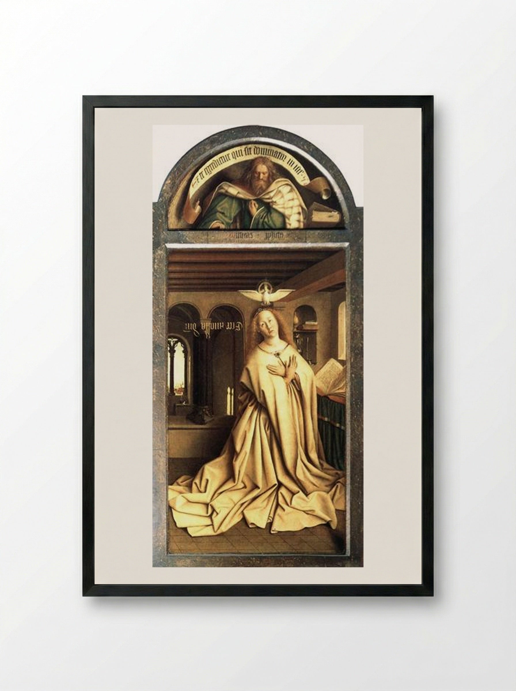 Virgin Annunciate (Ghent Altarpiece) - Jan van Eyck - Framed Print Black