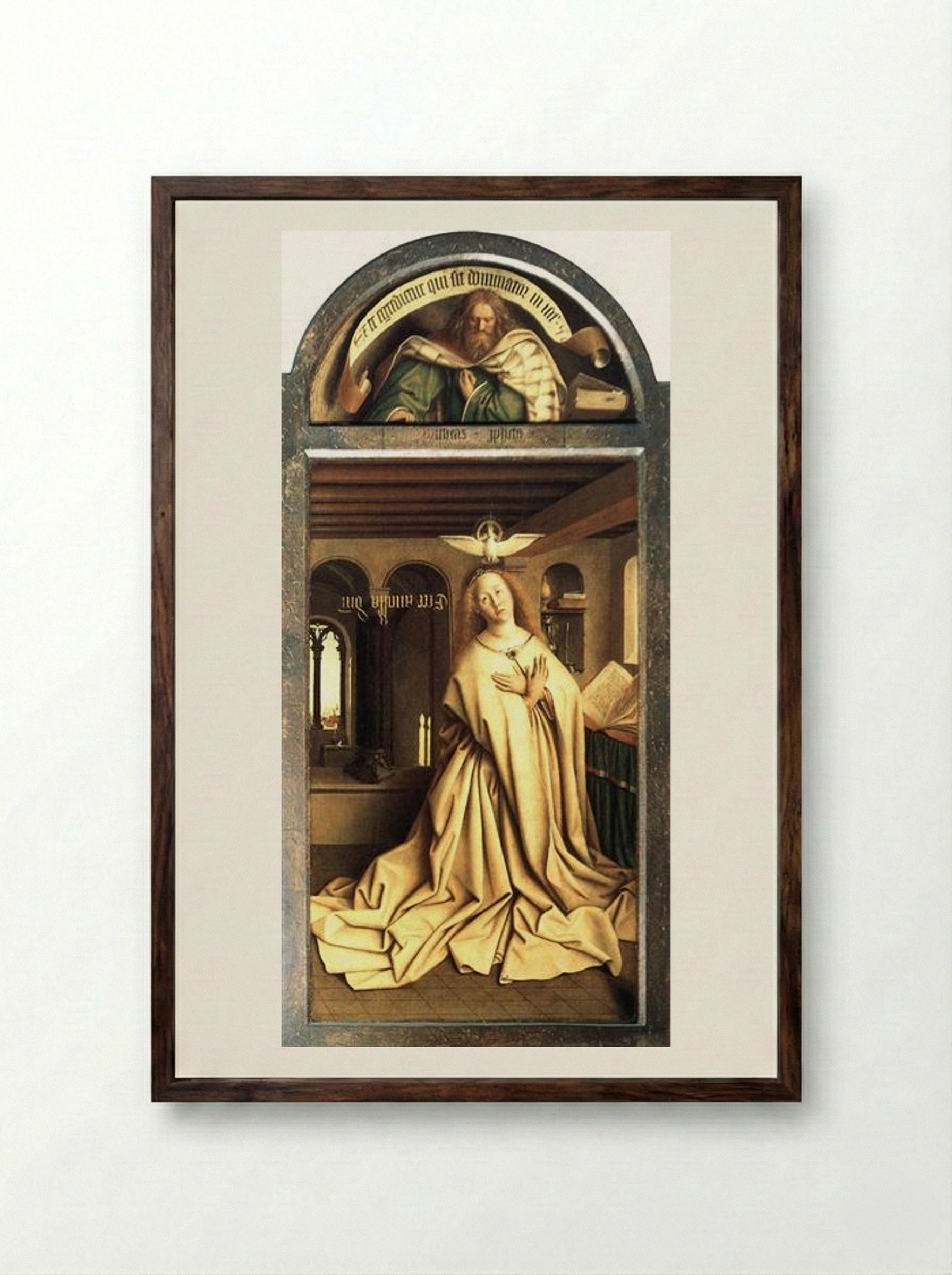 Virgin Annunciate (Ghent Altarpiece) - Jan van Eyck - Framed Print Dark Wood