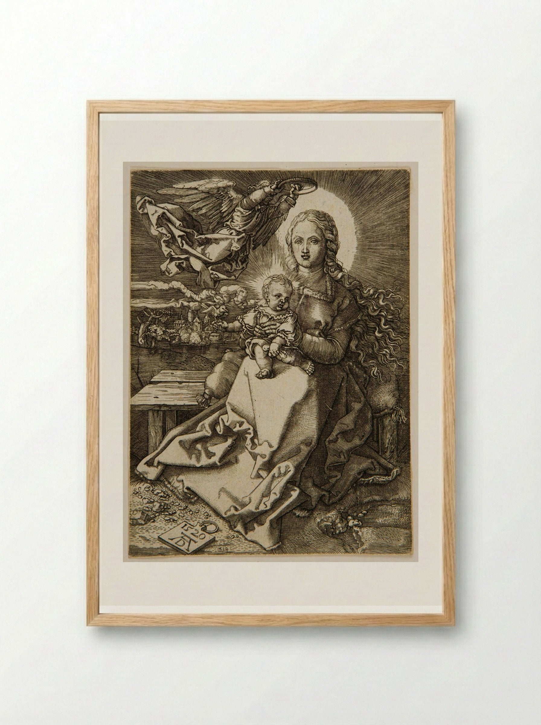 Virgin Crowned by One Angel - Hieronymus Wierix - Framed Print Wood