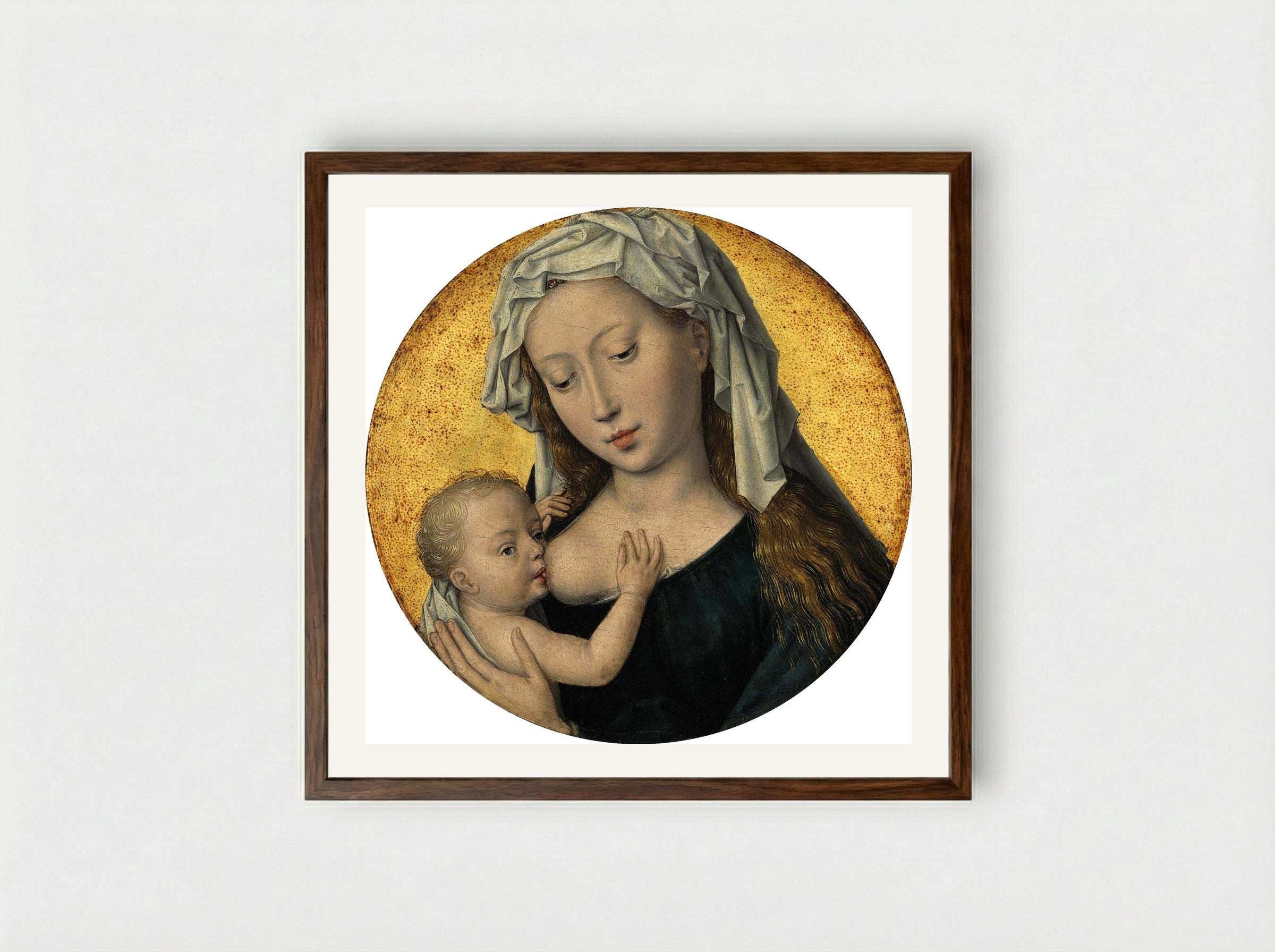 Virgin Suckling the Child - Hans Memling - Framed Print Dark Wood