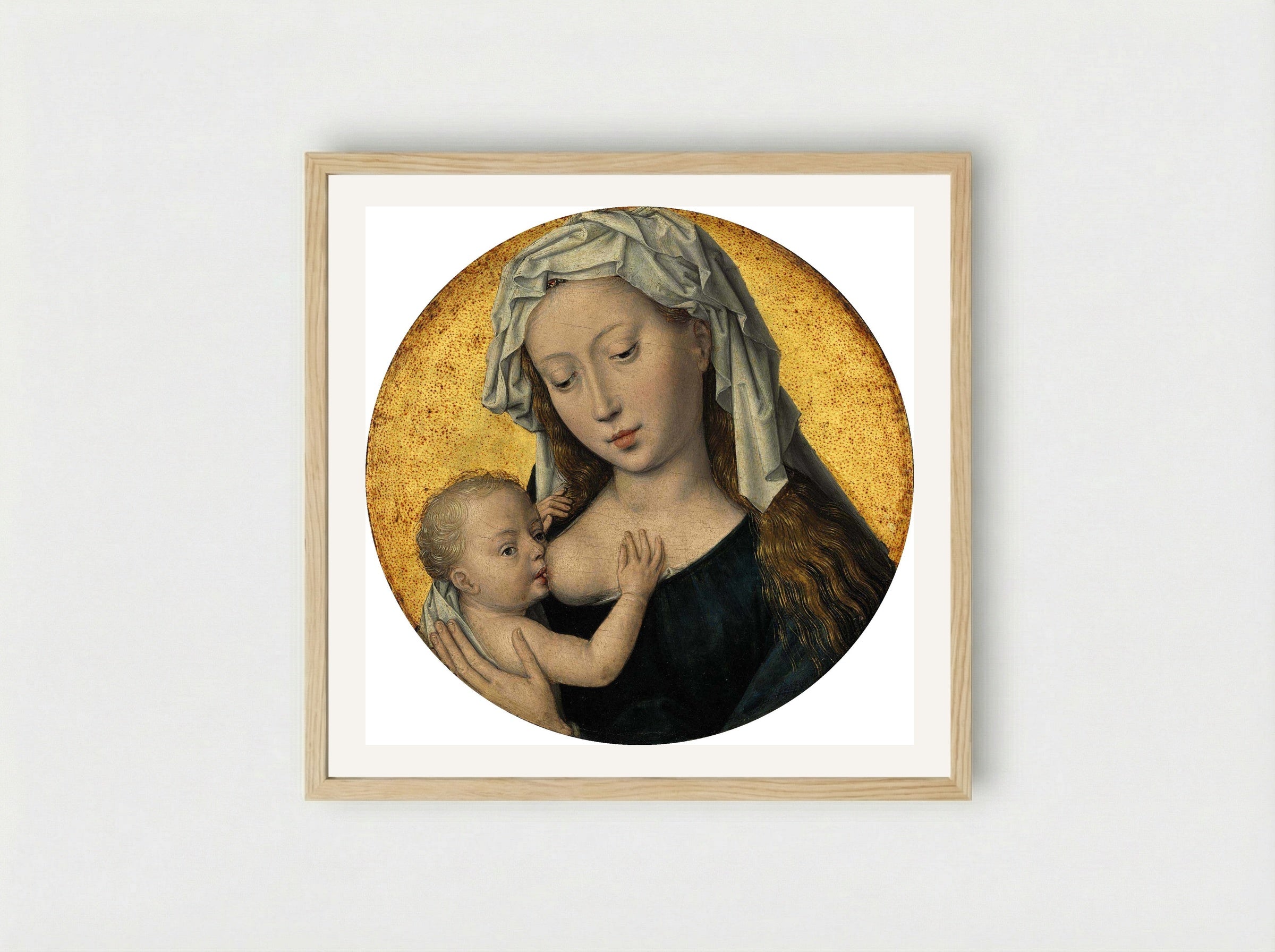 Virgin Suckling the Child - Hans Memling - Framed Print Wood