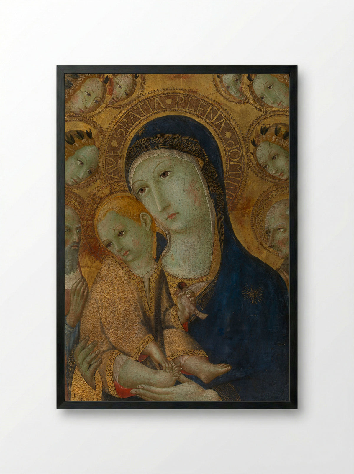 Virgin and Child Adored by Saints Mary Magdalene and Nicolas of Bari - Sano di Pietro - Framed Print Black