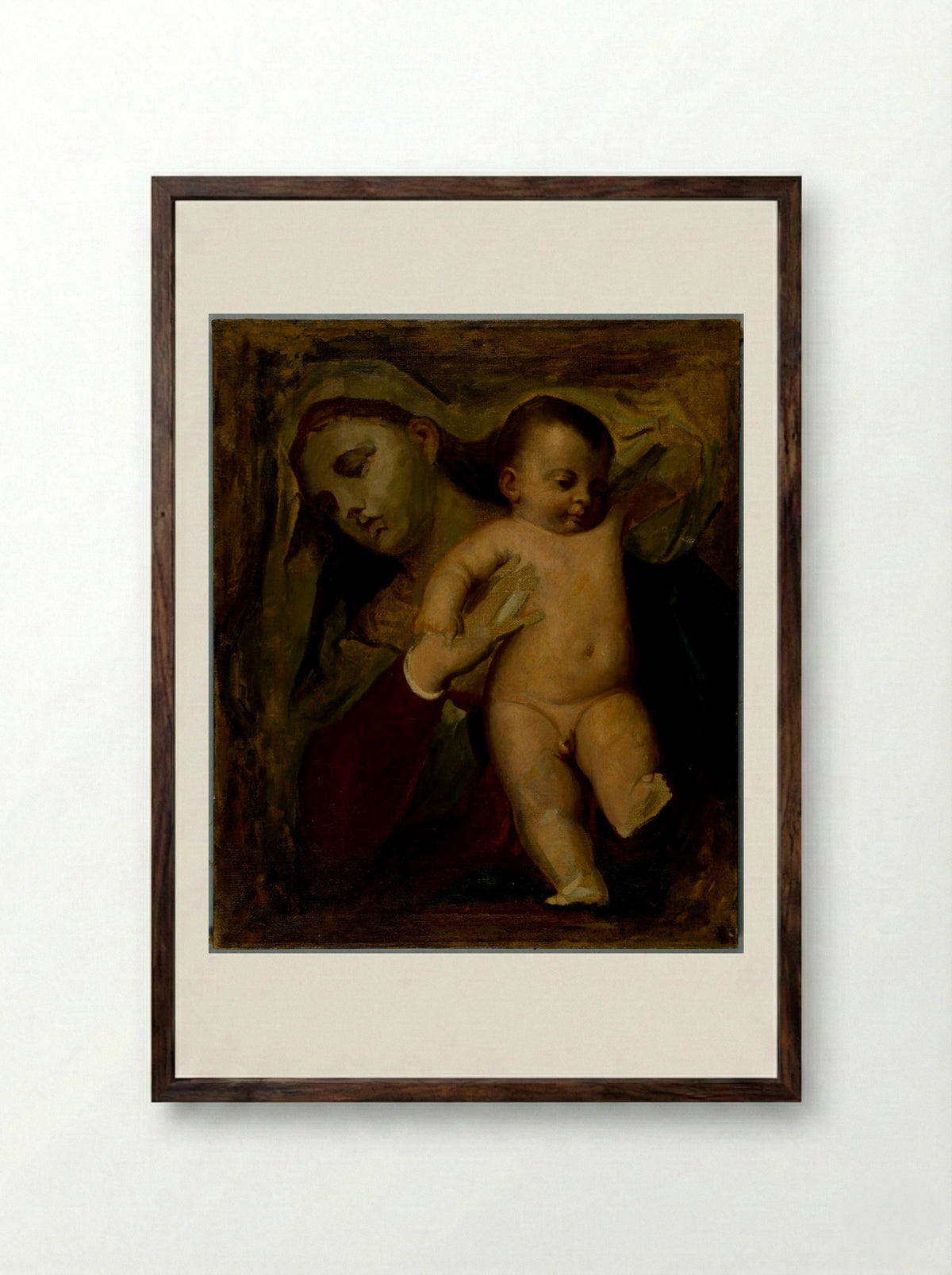 Virgin and Child, from the Pesaro Madonna, after Titian - Carl Peter Teigen - Framed Print Dark Wood