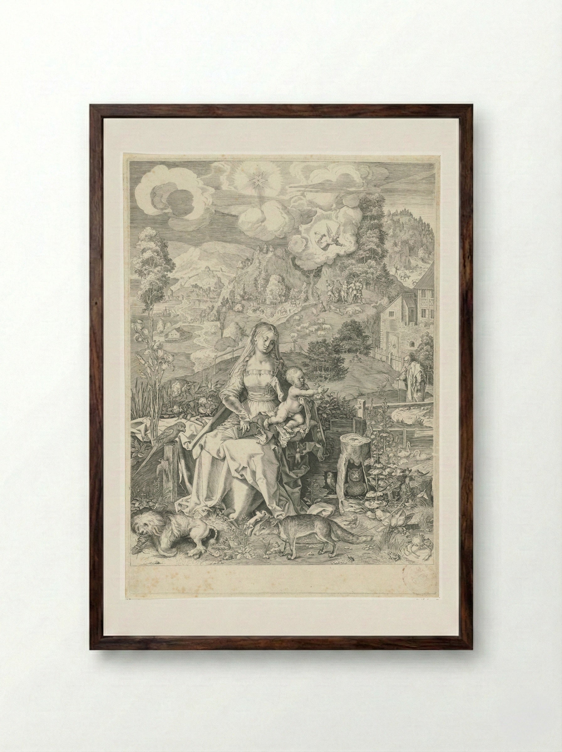 Virgin and Child in a Landscape - Aegidius Sadeler (II) - Framed Print Dark Wood