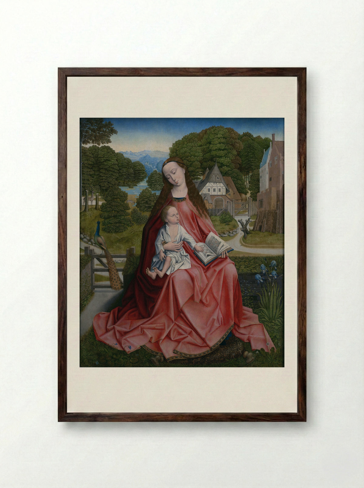 Virgin and Child in a Landscape - Adriaen Isenbrant - Framed Print Dark Wood