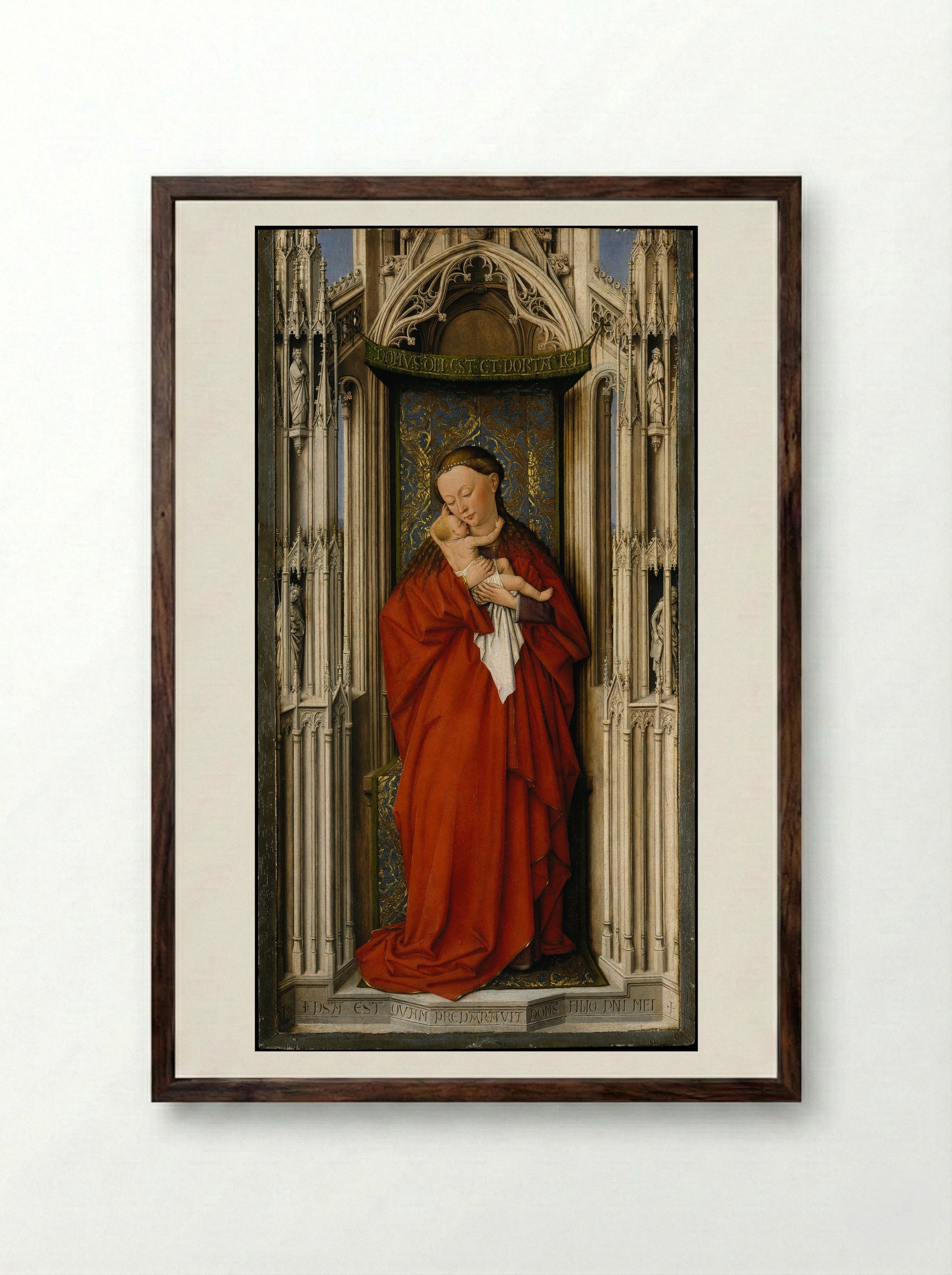 Virgin and Child in a Niche - Jan van Eyck - Framed Print Dark Wood