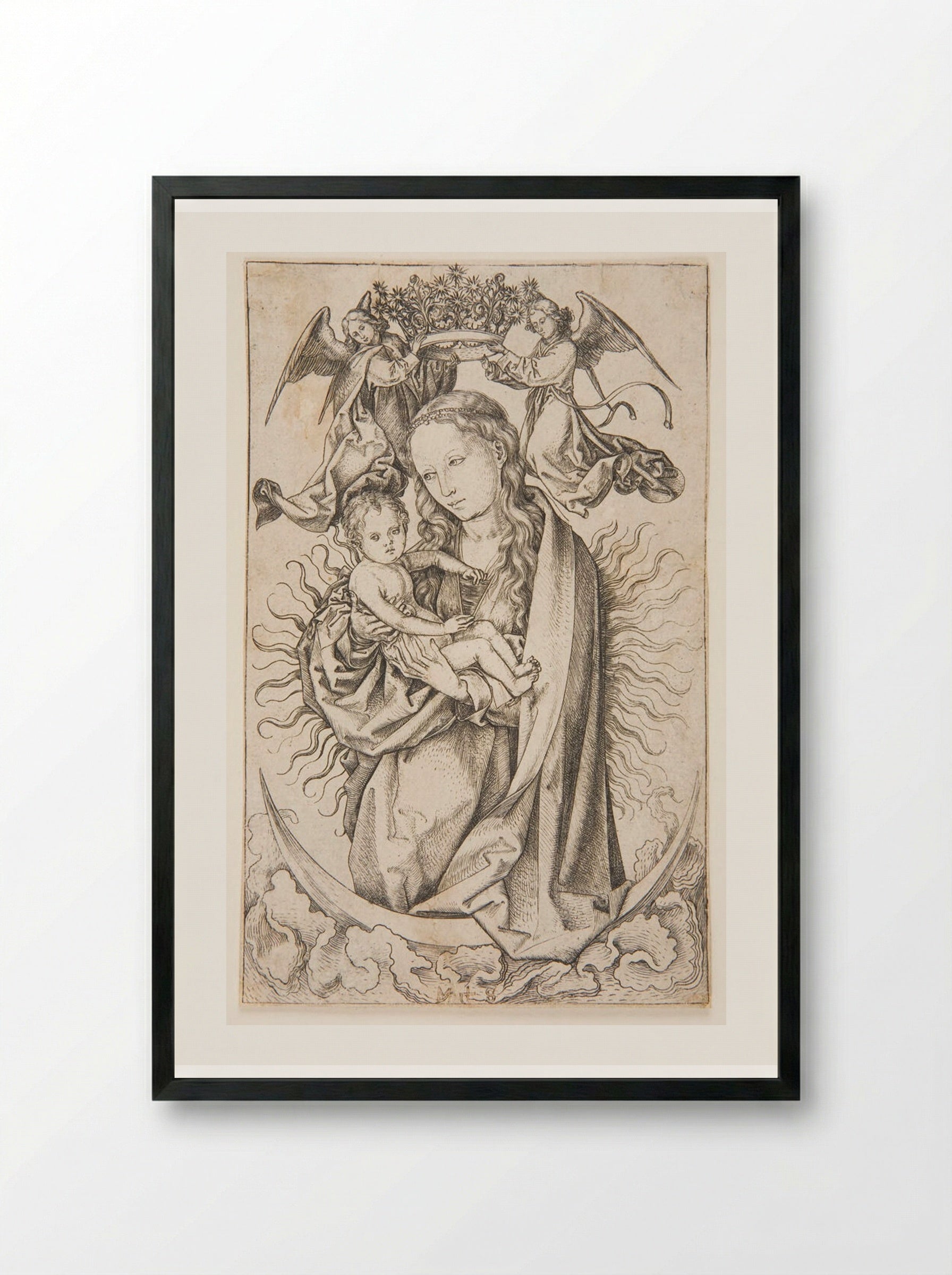 Virgin and Child on a Crescent - Martin Schongauer - Framed Print Black