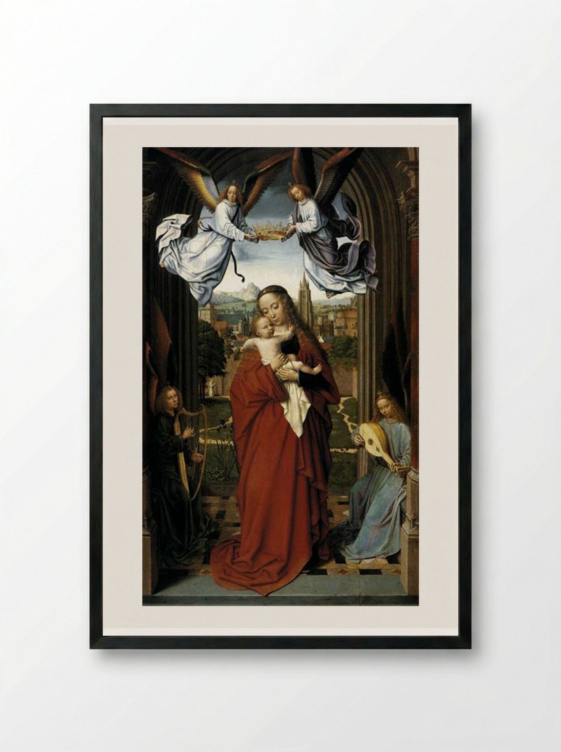 Virgin and Child with Angels - Gerard David - Framed Print Black
