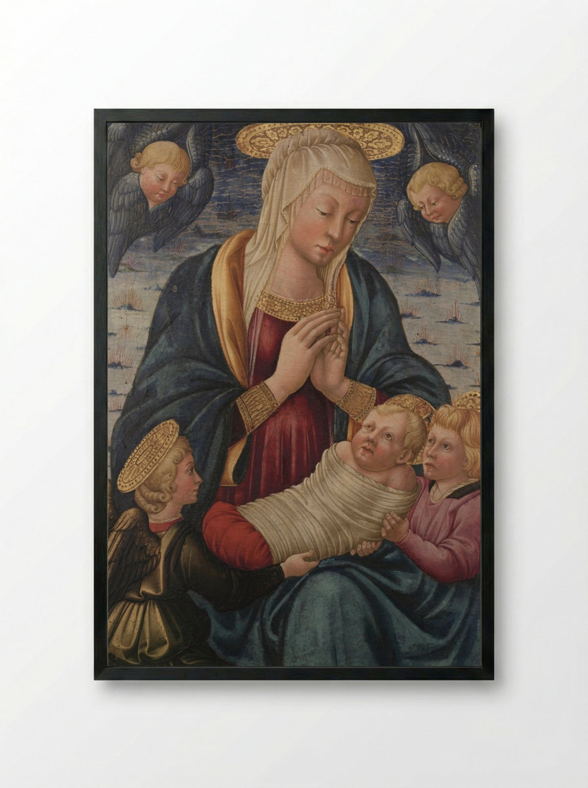 Virgin and Child with Angels - Neri di Bicci - Framed Print Black