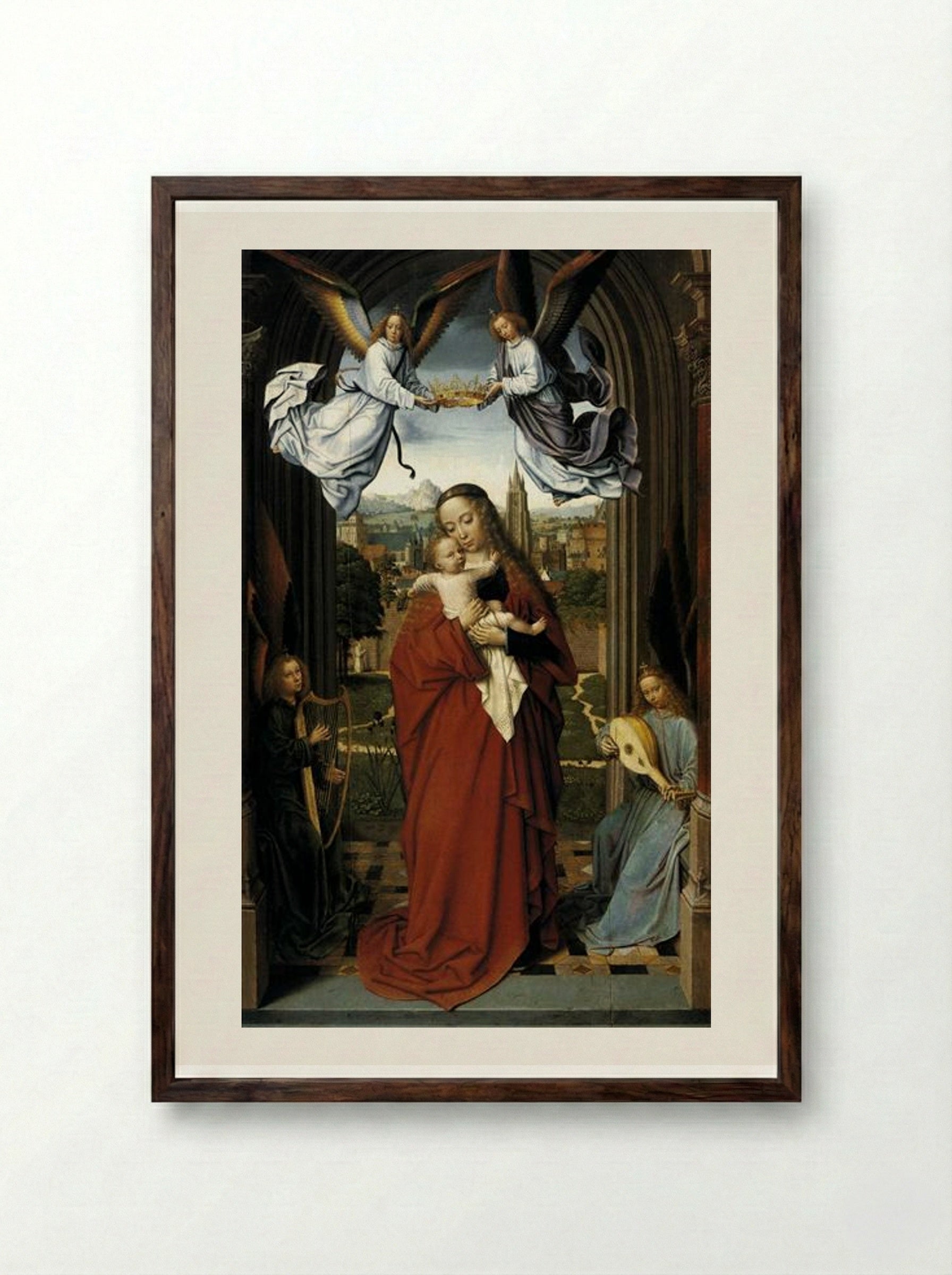 Virgin and Child with Angels - Gerard David - Framed Print Dark Wood