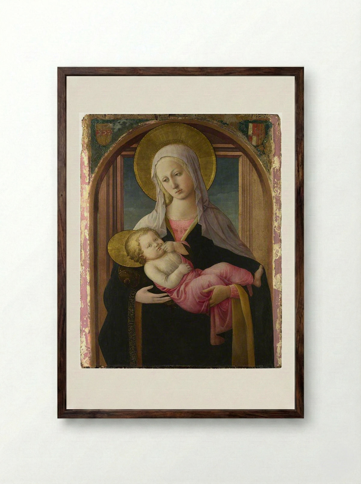 Virgin and Child with Angels - Fra Filippo Lippi - Framed Print Dark Wood