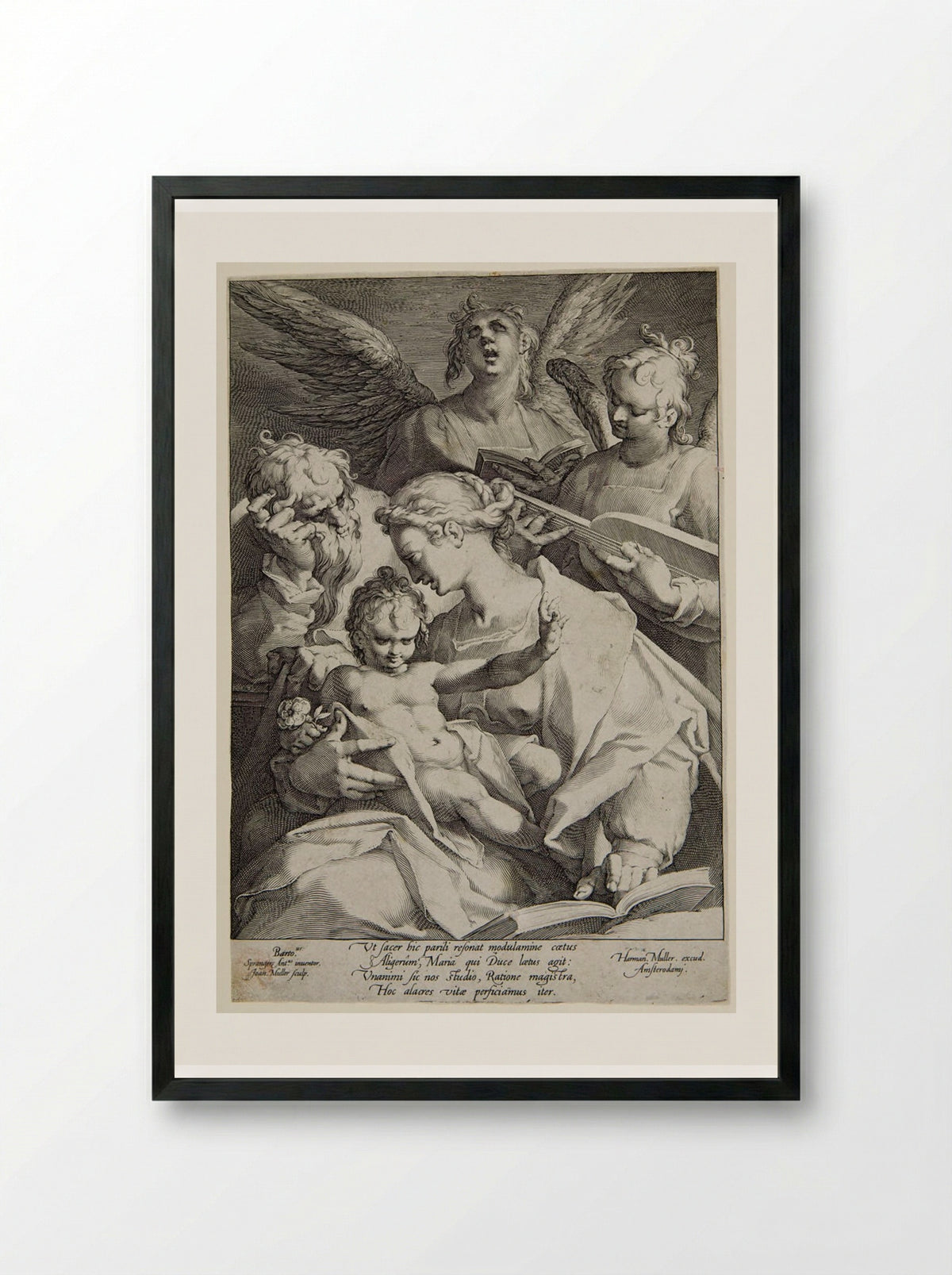 Virgin and Child with Joseph and Two Music-Making Angels - Jan Harmensz. Muller - Framed Print Black