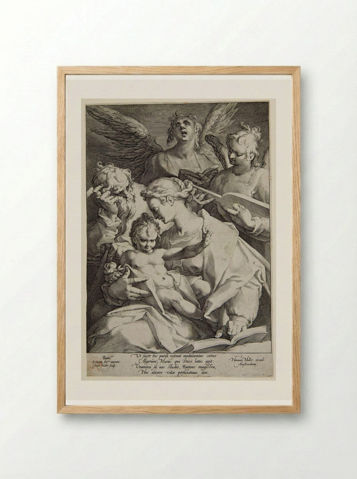 Virgin and Child with Joseph and Two Music-Making Angels - Jan Harmensz. Muller - Framed Print Wood