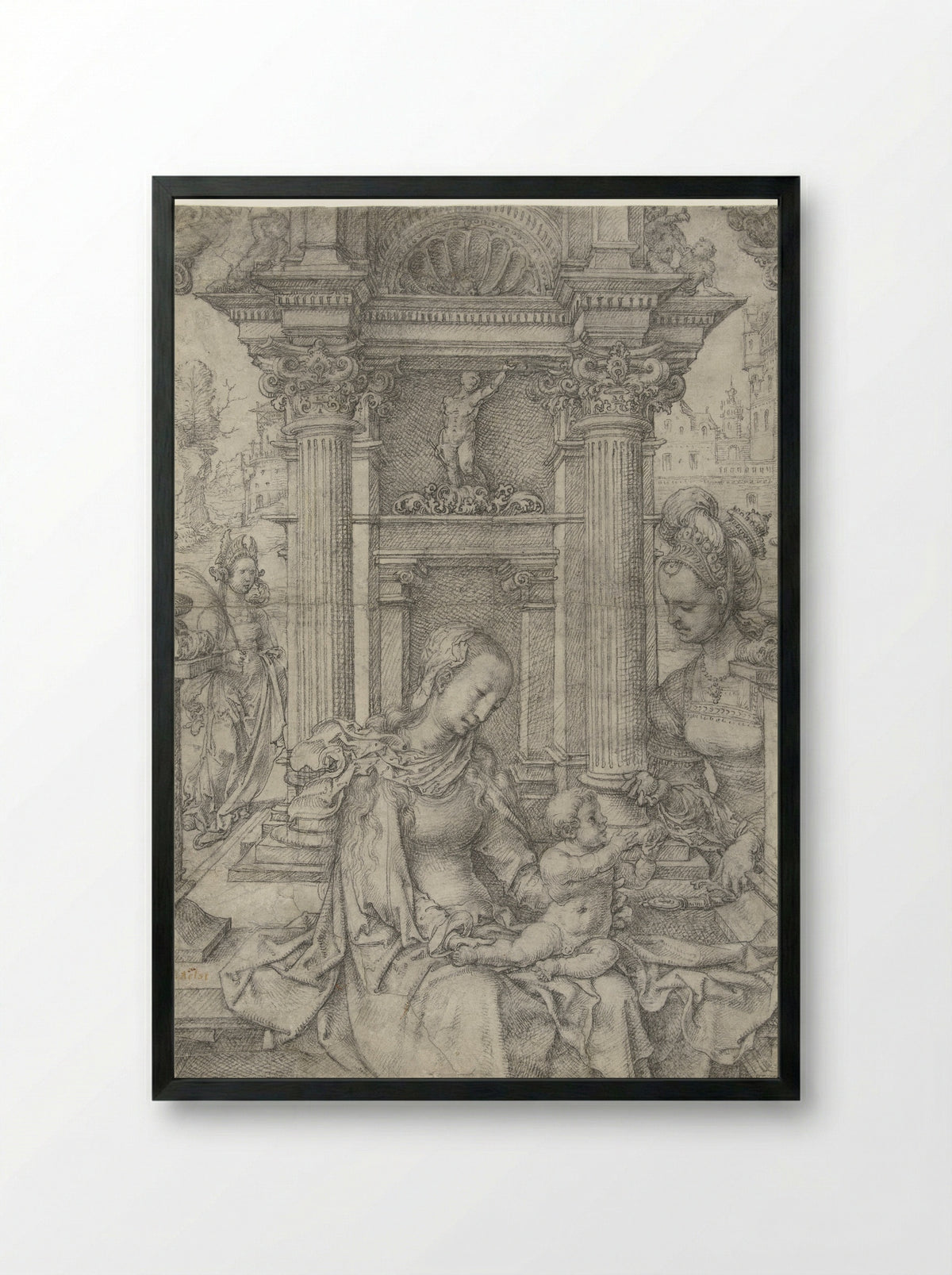 Virgin and Child with Saint Barbara and Saint Catherine - Jan Gossart - Framed Print Black