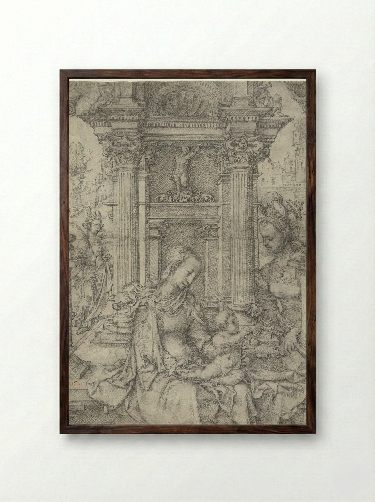 Virgin and Child with Saint Barbara and Saint Catherine - Jan Gossart - Framed Print Dark Wood