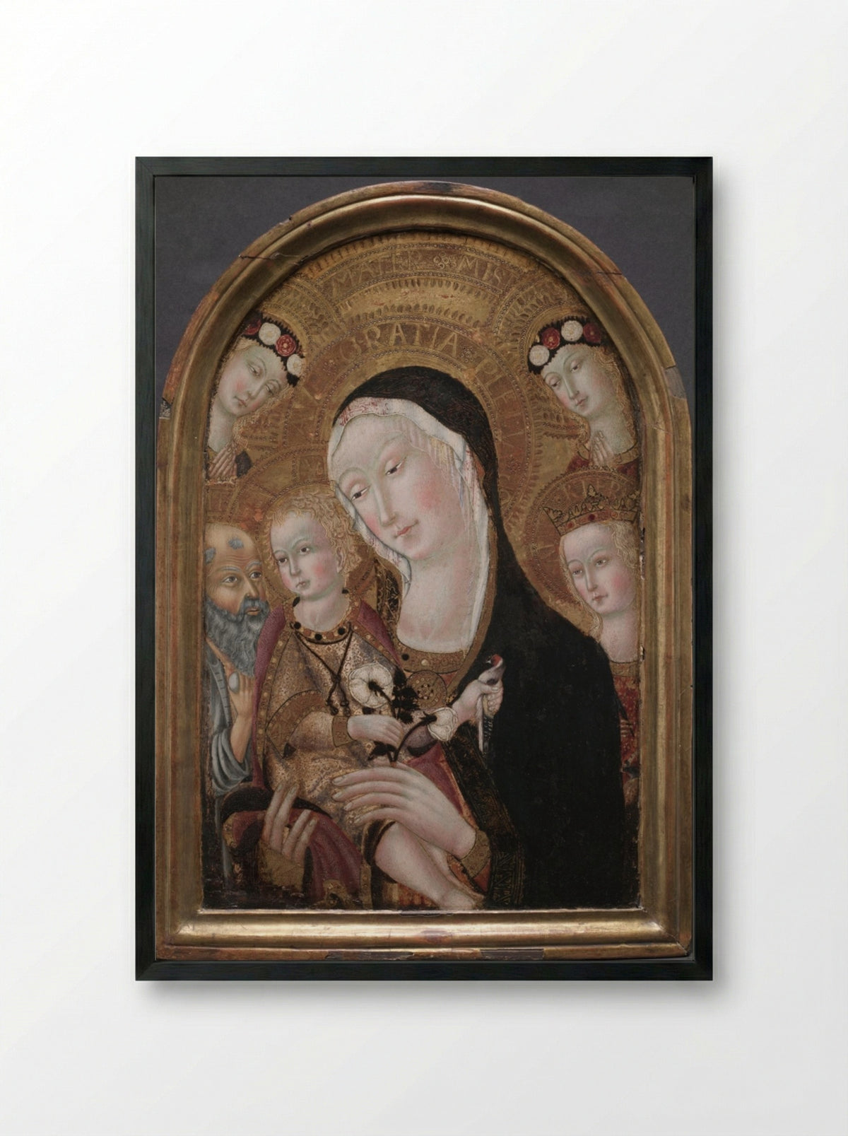 Virgin and Child with Saint Jerome and Saint Catherine of Alexandria - Carolino da Viterbo - Framed Print Black