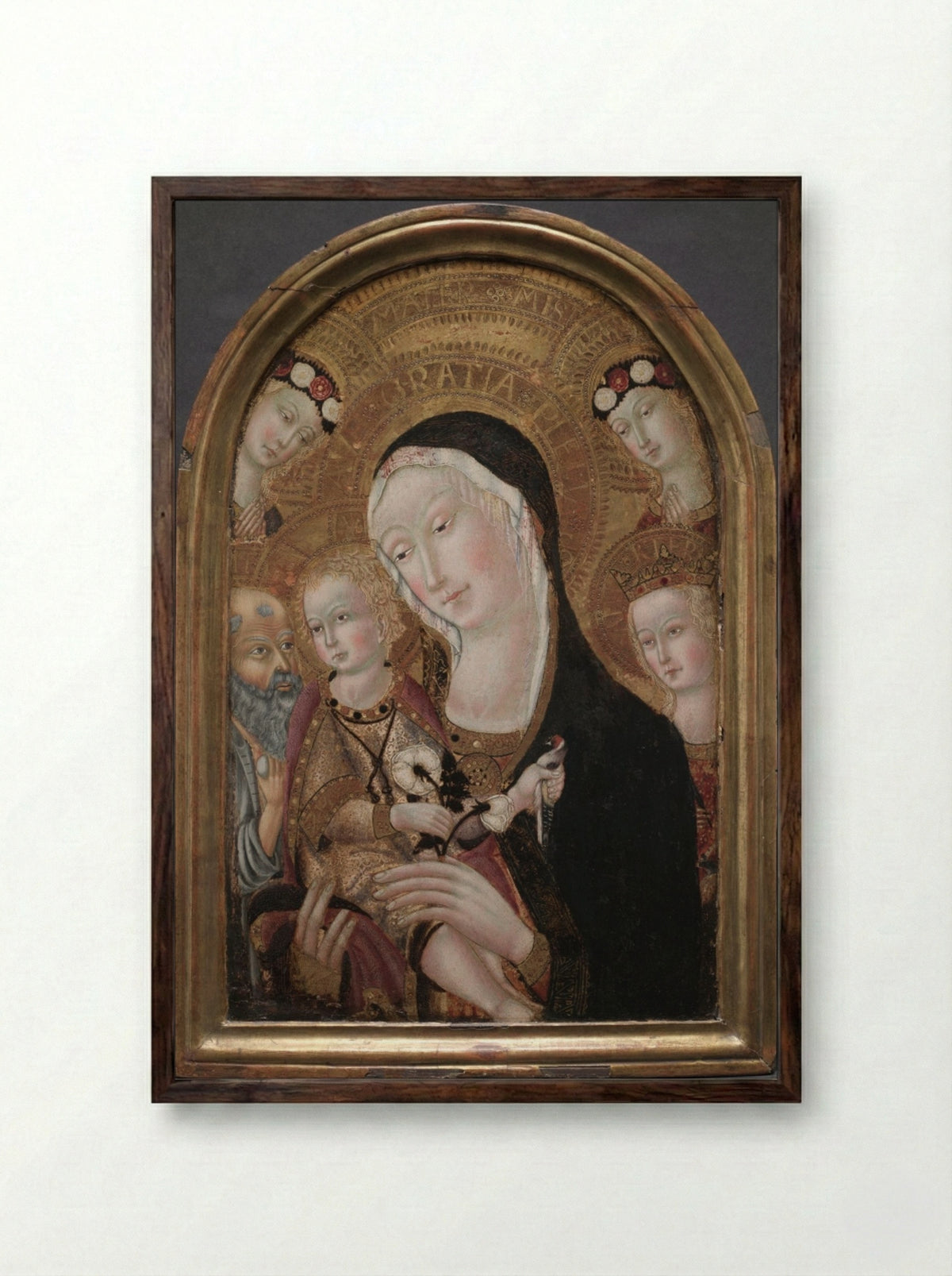 Virgin and Child with Saint Jerome and Saint Catherine of Alexandria - Carolino da Viterbo - Framed Print Dark Wood