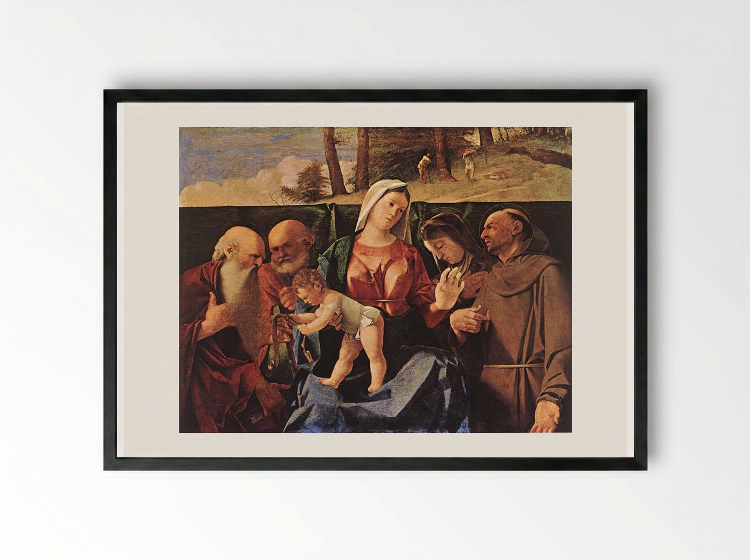 Virgin and Child with Saints Jerome, Peter, Clare and Francis - Lorenzo Lotto - Framed Print Black