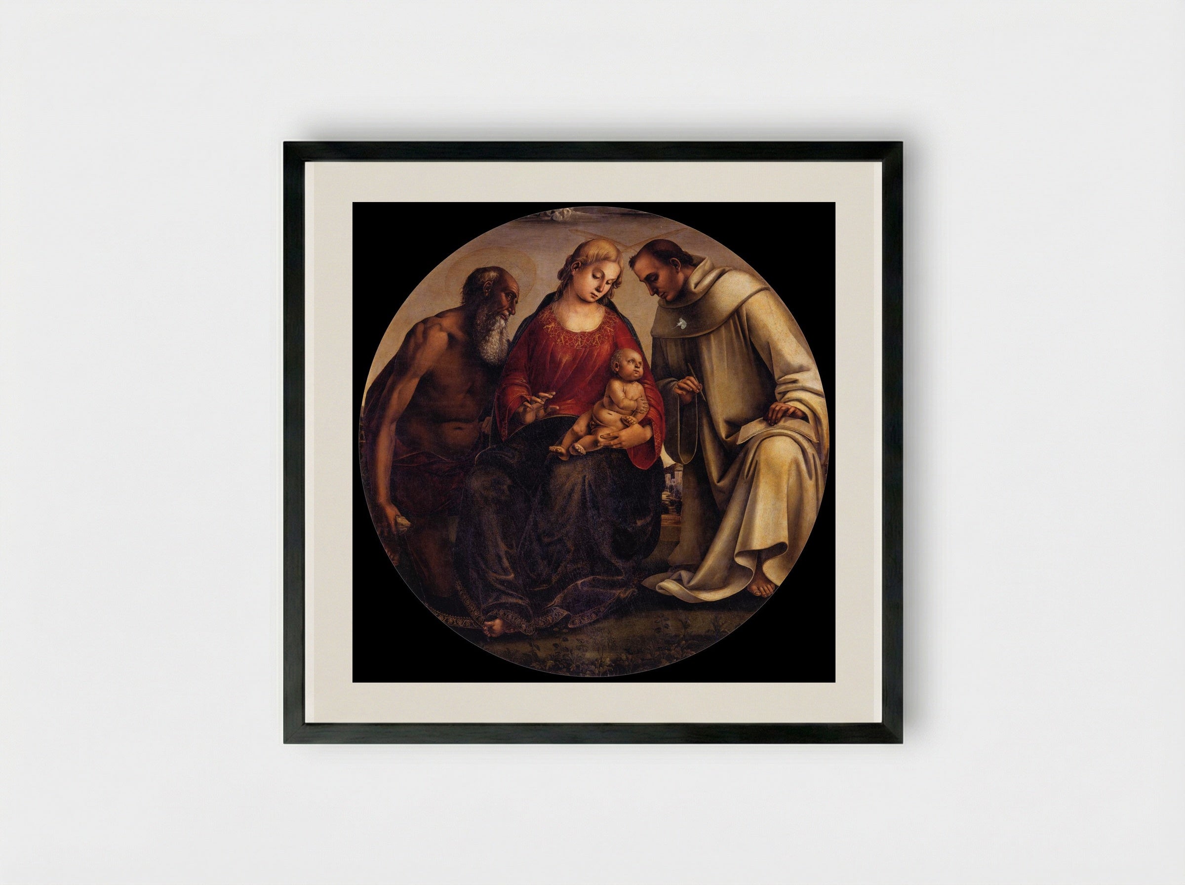 Virgin and Child with Saints Jerome and Bernard of Clairvaux - Luca Signorelli - Framed Print Black