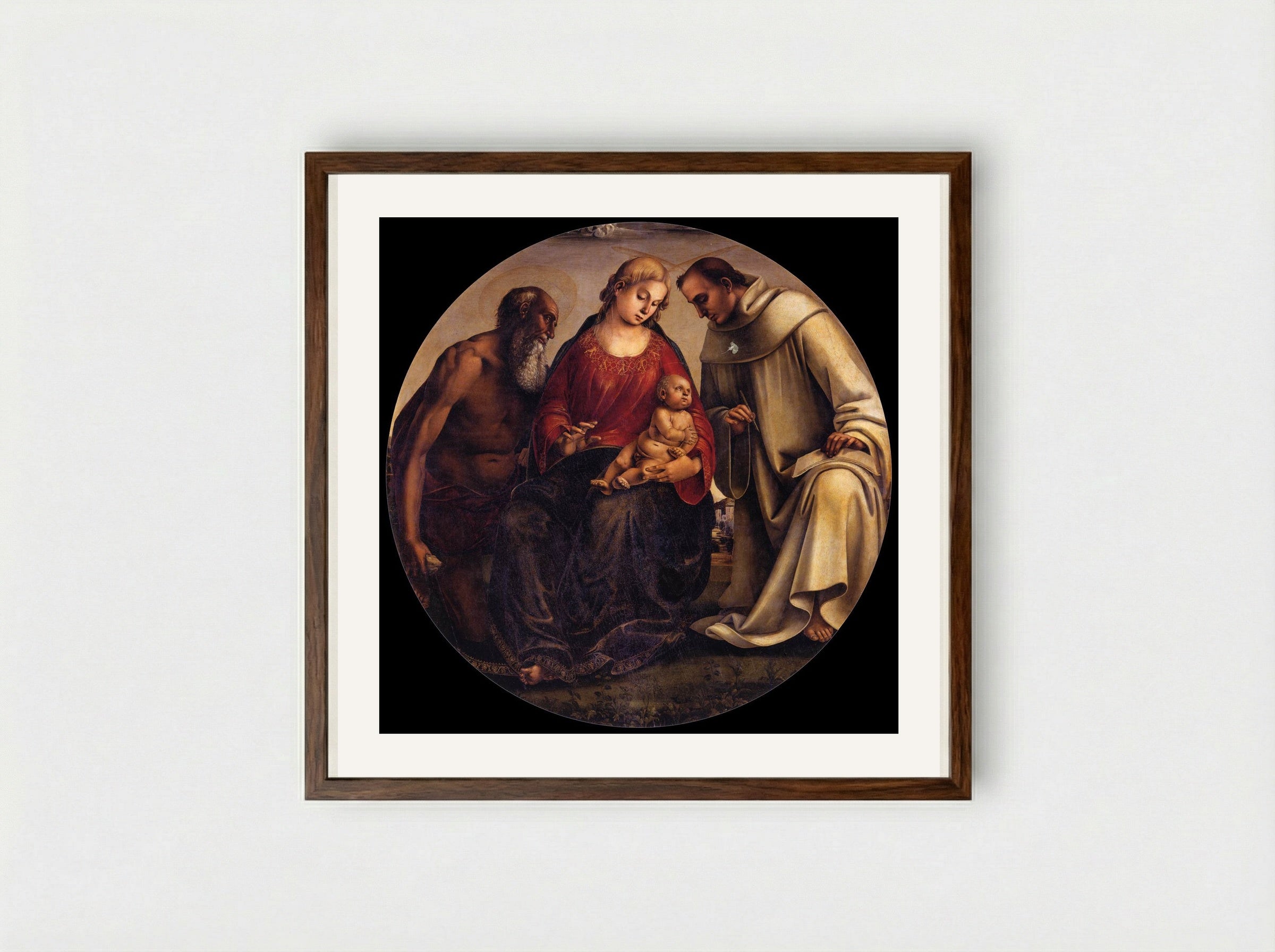 Virgin and Child with Saints Jerome and Bernard of Clairvaux - Luca Signorelli - Framed Print Dark Wood