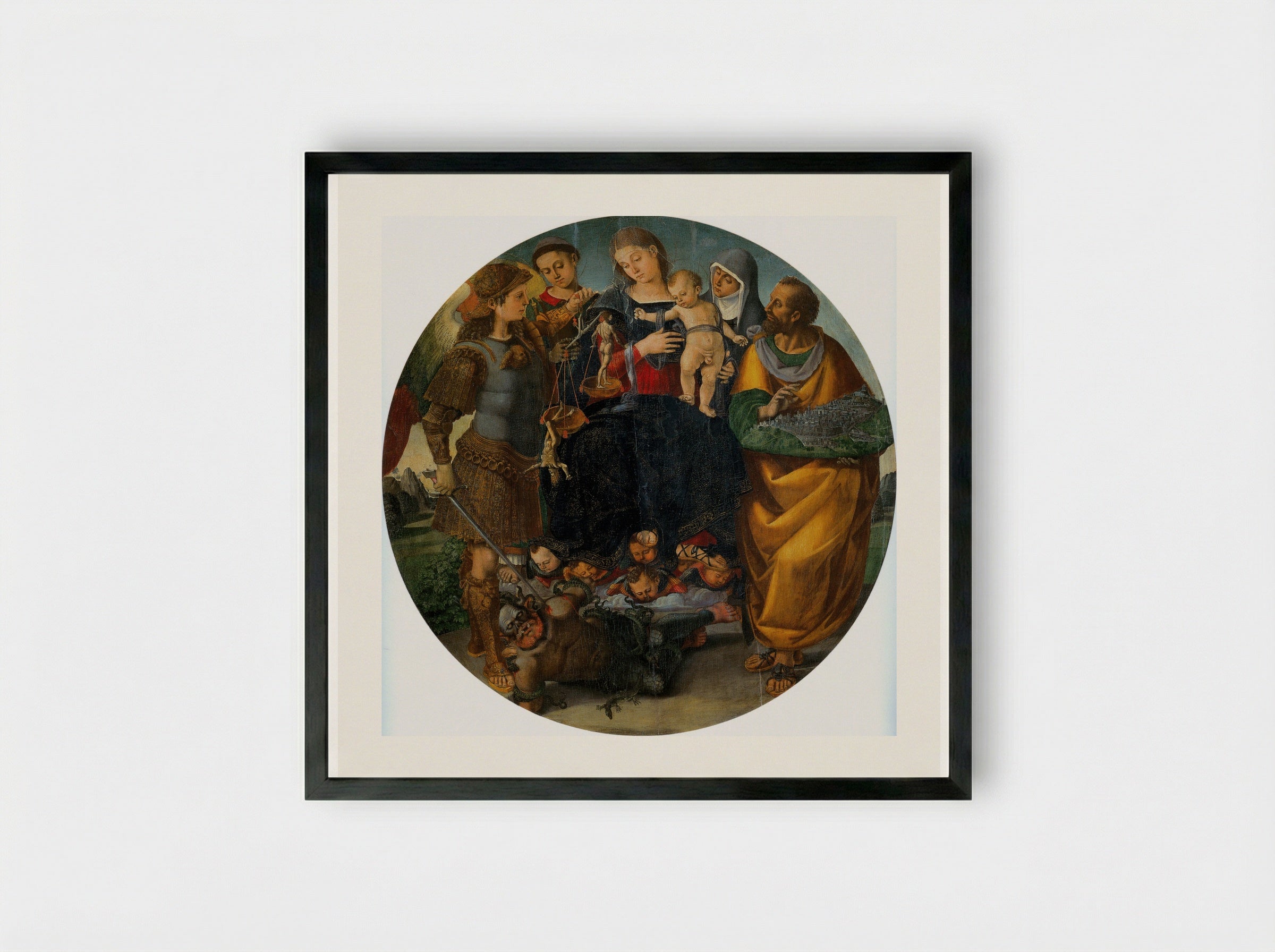 Virgin and Child with Saints and Angels - Luca Signorelli - Framed Print Black