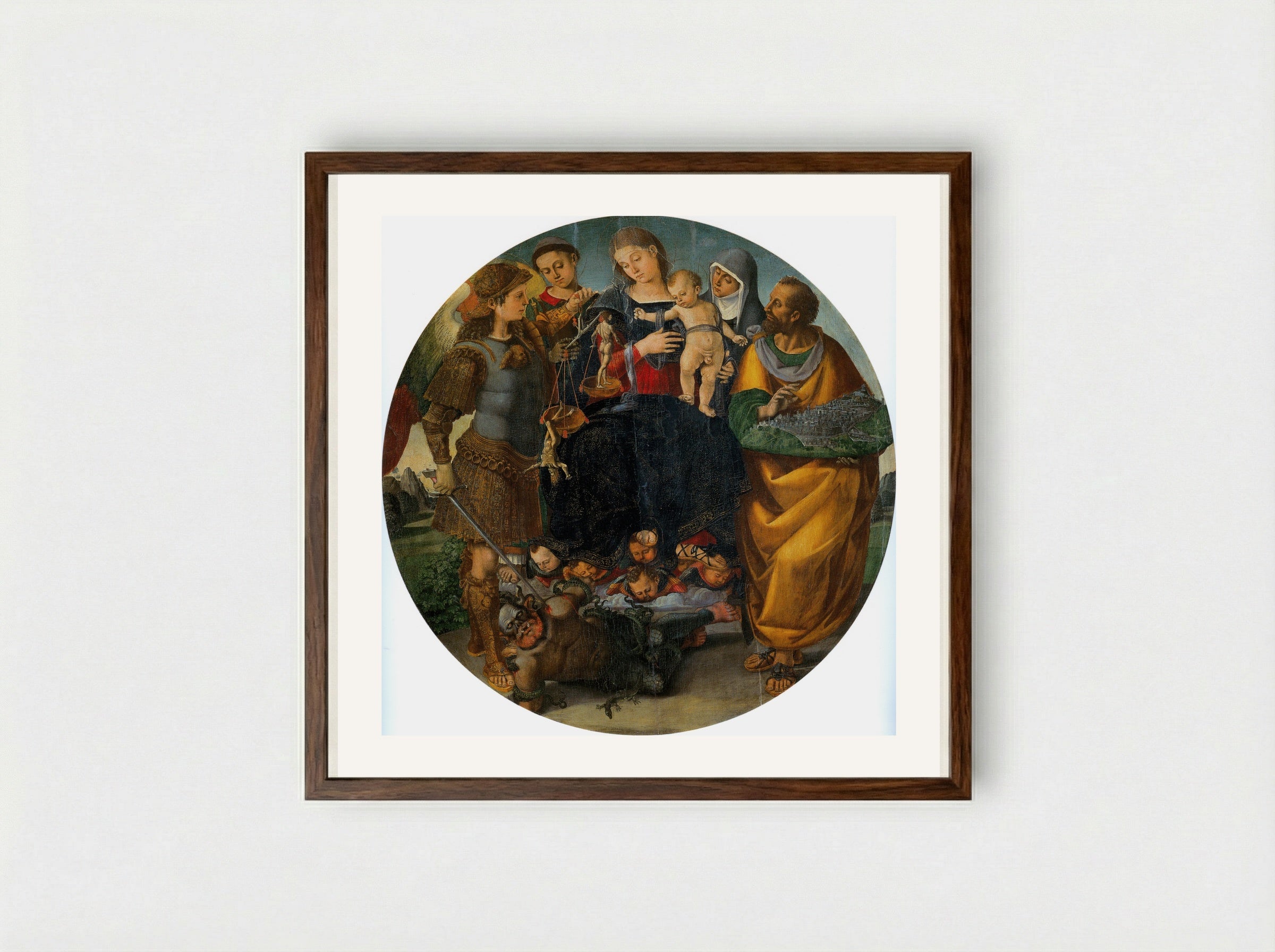 Virgin and Child with Saints and Angels - Luca Signorelli - Framed Print Dark Wood