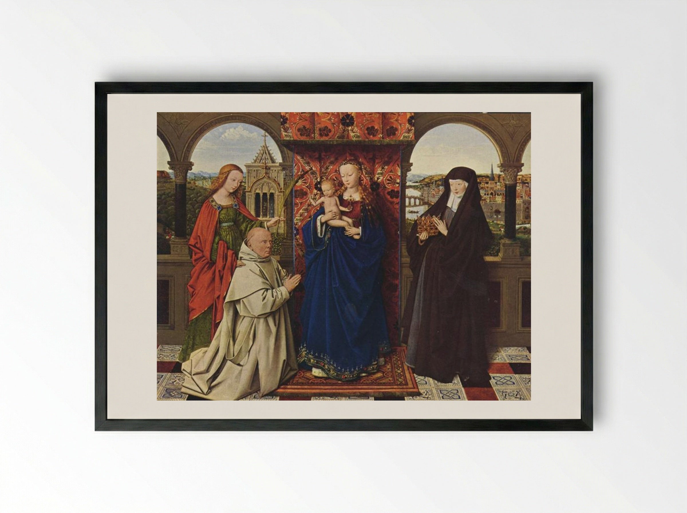 Virgin and Child with Saints and Donor - Jan van Eyck - Framed Print Black