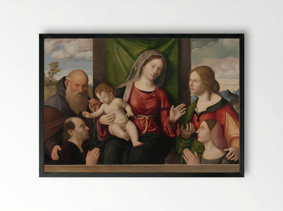Virgin and Child with Saints and Donors - Giovanni Battista Cima da Conegliano - Framed Print Black
