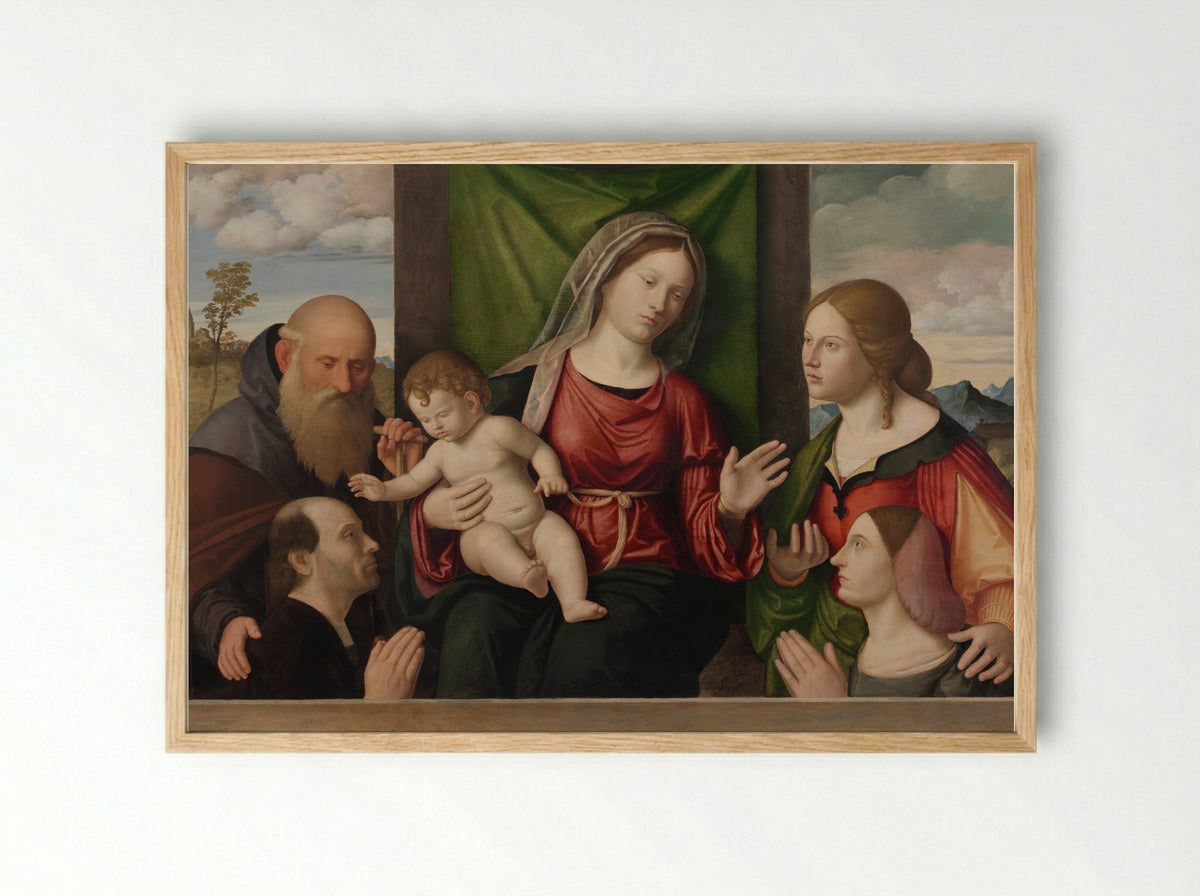 Virgin and Child with Saints and Donors - Giovanni Battista Cima da Conegliano - Framed Print Wood