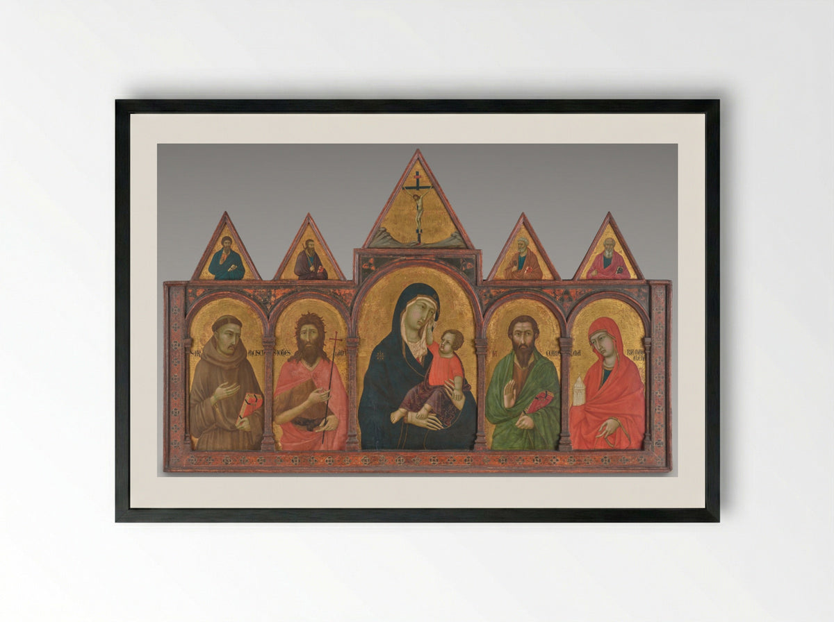 Virgin and Child with Saints - Ugolino di Nerio - Framed Print Black