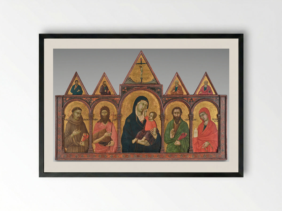 Virgin and Child with Saints - Ugolino di Nerio - Framed Print Black