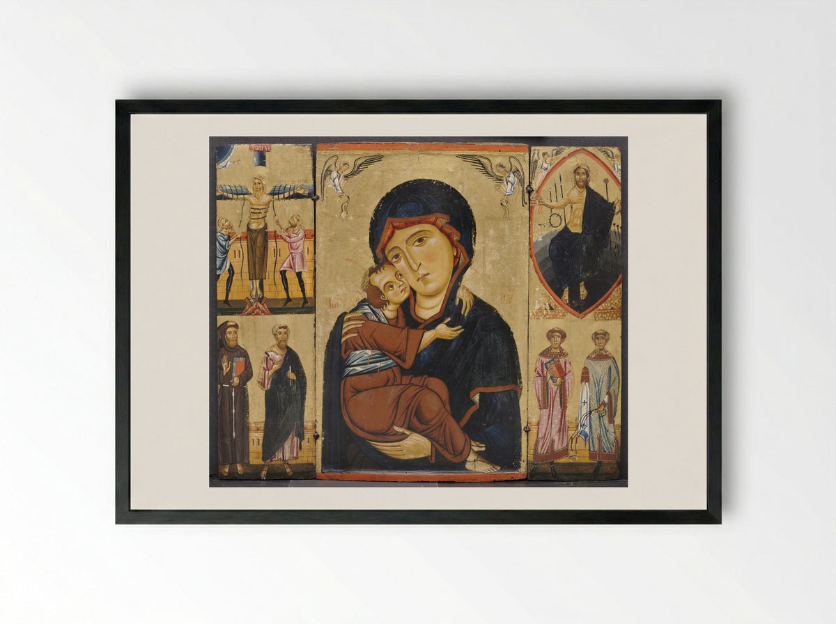 Virgin and Child with Saints - Berlinghiero - Framed Print Black