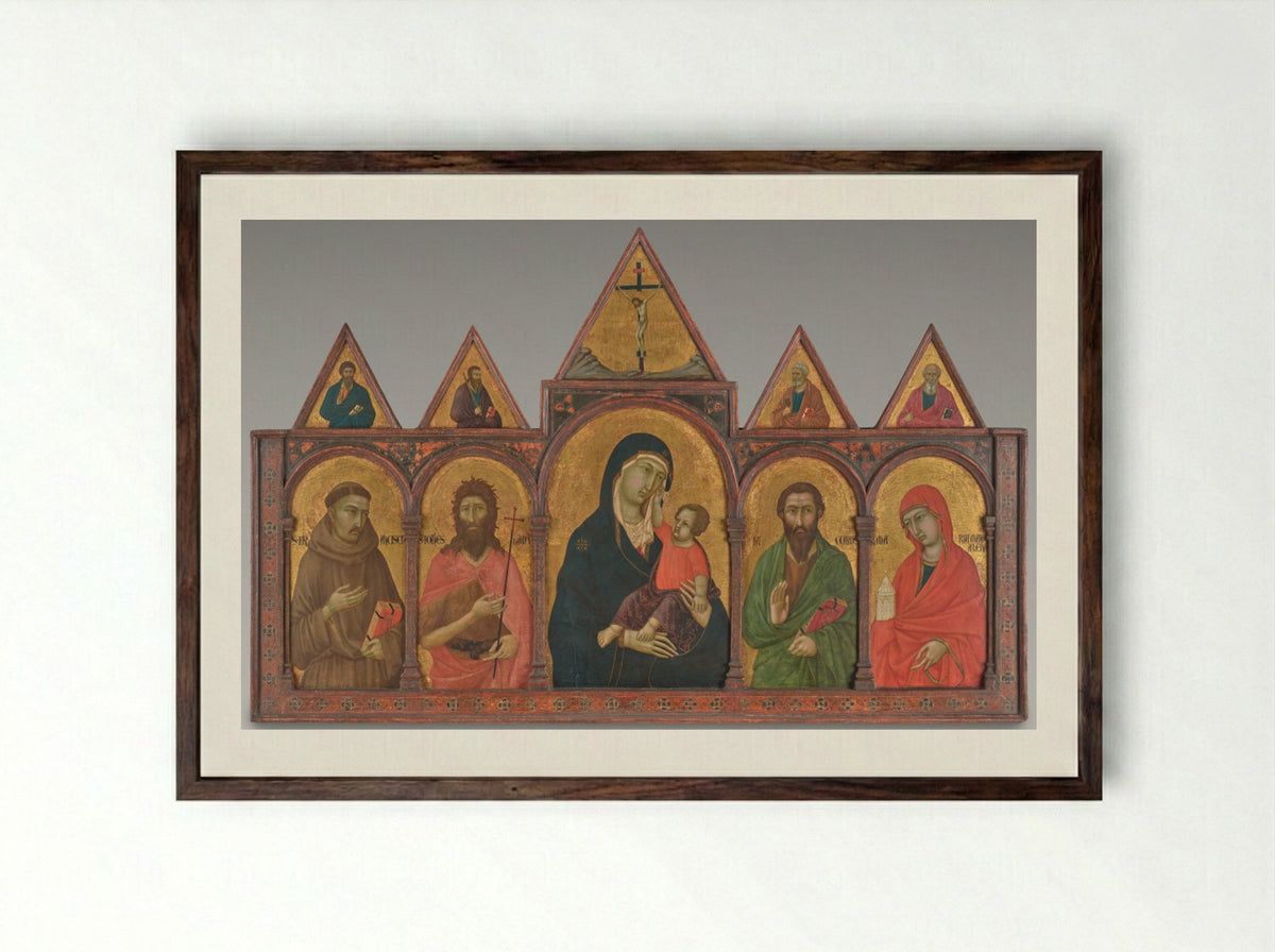 Virgin and Child with Saints - Ugolino di Nerio - Framed Print Dark Wood