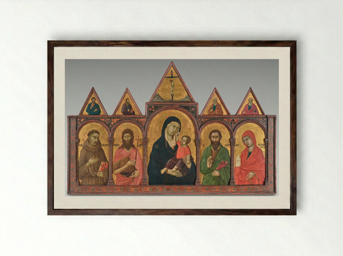 Virgin and Child with Saints - Ugolino di Nerio - Framed Print Dark Wood