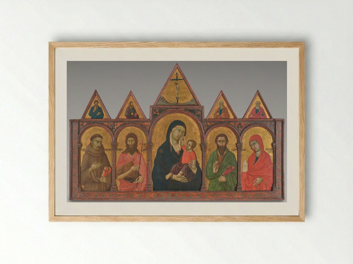 Virgin and Child with Saints - Ugolino di Nerio - Framed Print Wood