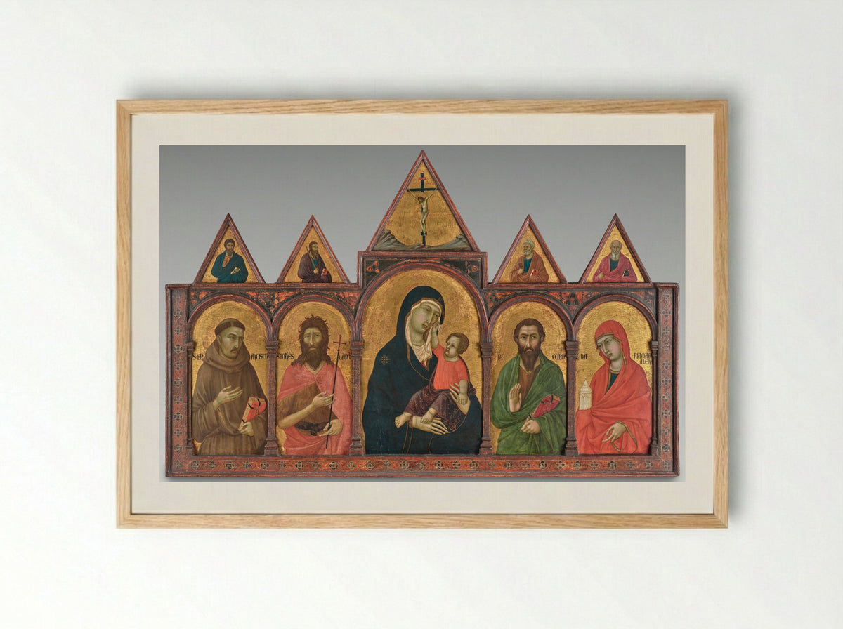 Virgin and Child with Saints - Ugolino di Nerio - Framed Print Wood