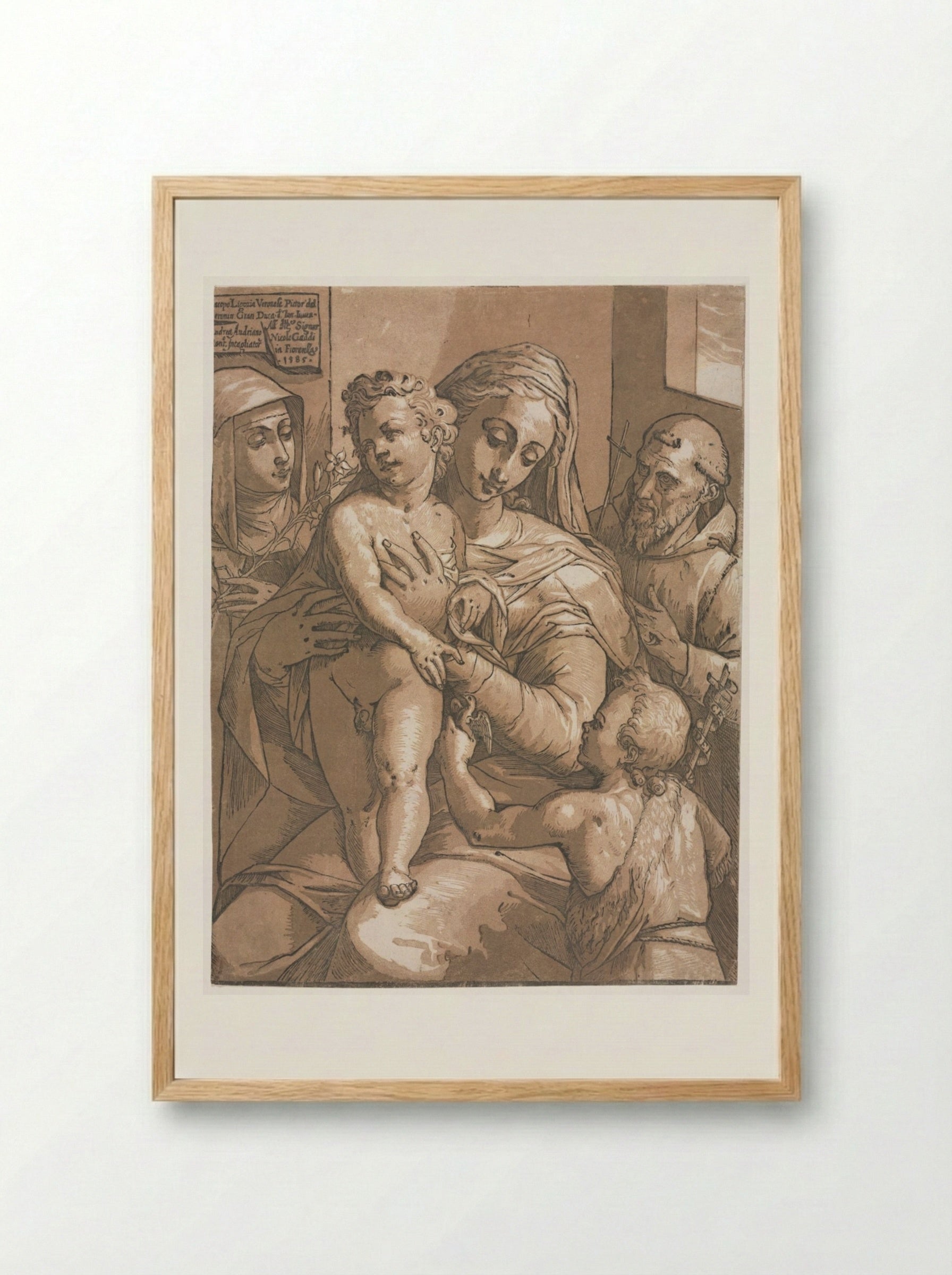 Virgin and Child with St. John, St. Catherine of Siena and St. Francis - Andrea Andreani - Framed Print Wood